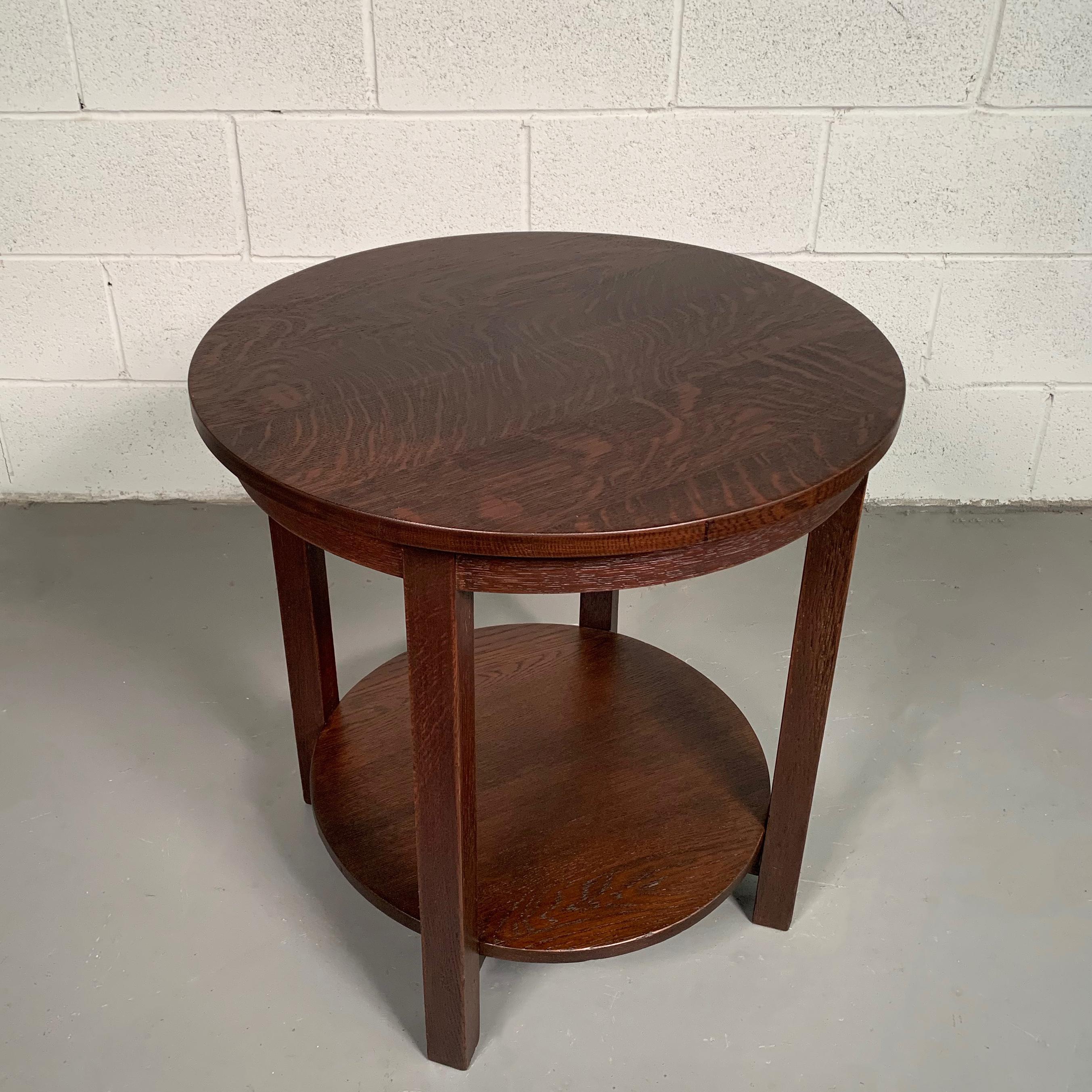 Round Tiered Quarter Sawn Oak Craftsman Table by Stickley In Good Condition In Brooklyn, NY