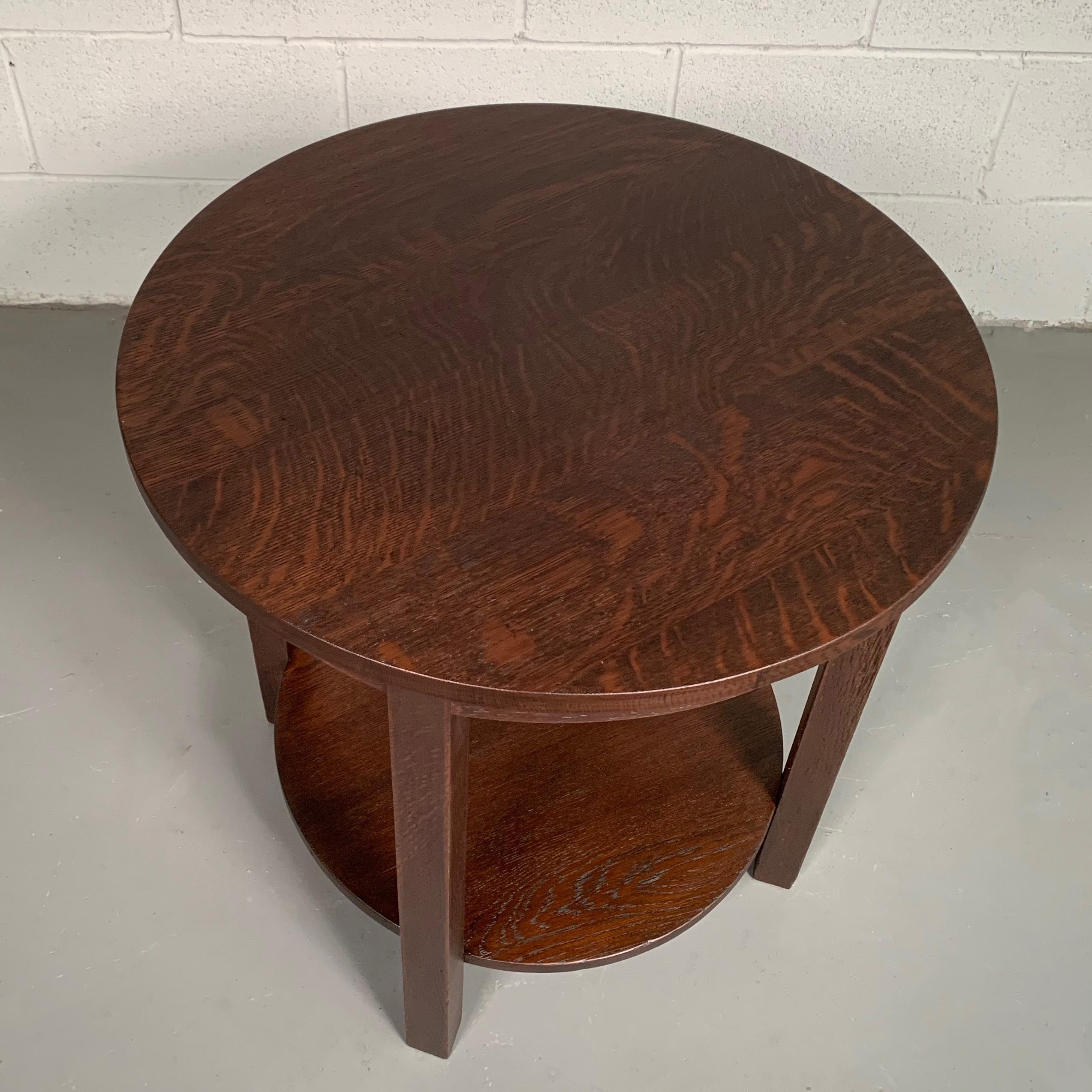 20th Century Round Tiered Quarter Sawn Oak Craftsman Table by Stickley