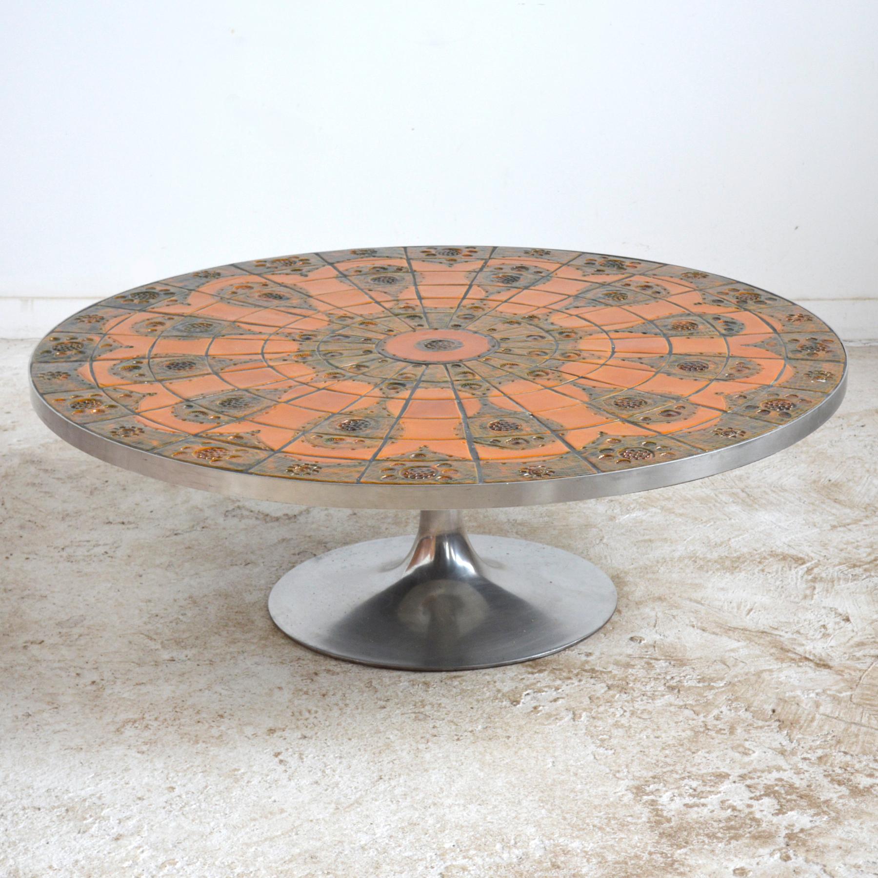 Round Tile-Top Coffee Table by Lilly Just Lichtenberg for Poul Cadovius In Good Condition In Highland, IN