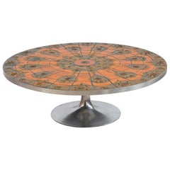 Vintage Round Tile-Top Coffee Table by Lilly Just Lichtenberg for Poul Cadovius