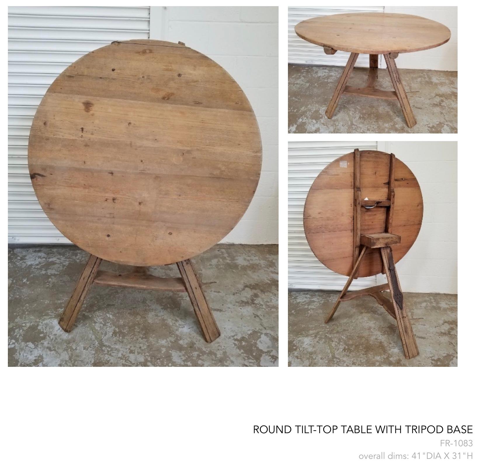 French Round Tilt-Top Table with Tripod Base, FR-1083 For Sale