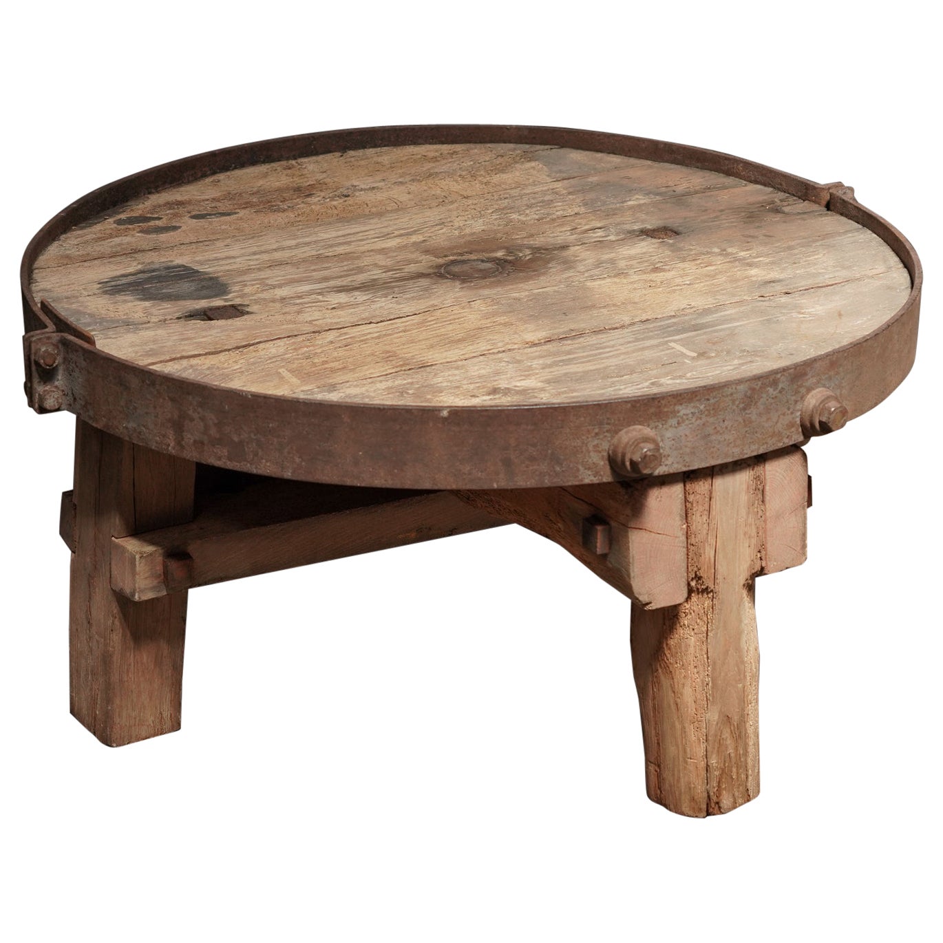 Table basse ronde en bois et fer