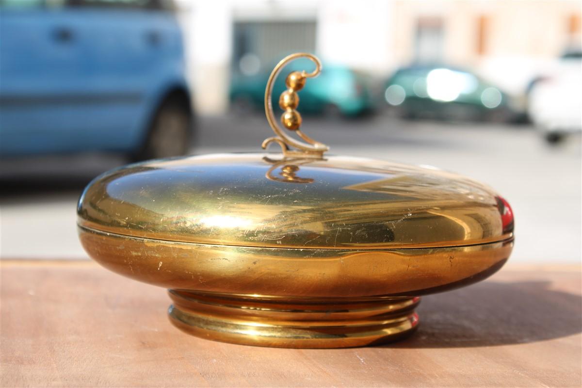 Round Tobacco Box Art Deco Italian Design 1930 Solid Brass