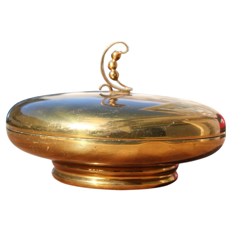 Round Tobacco Box Art Decò Italian Design 1930 Solid Brass 