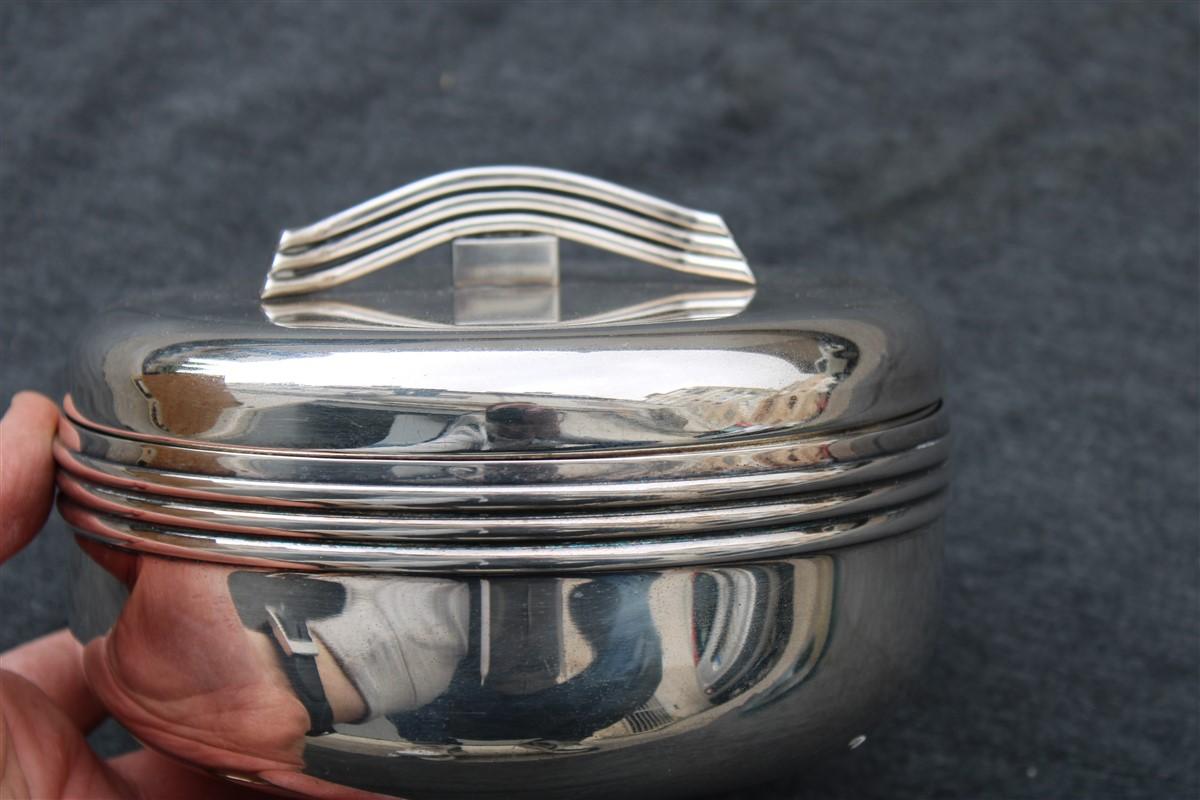 Round Tobacco Box Silver Plate Art Decò Italian Design.