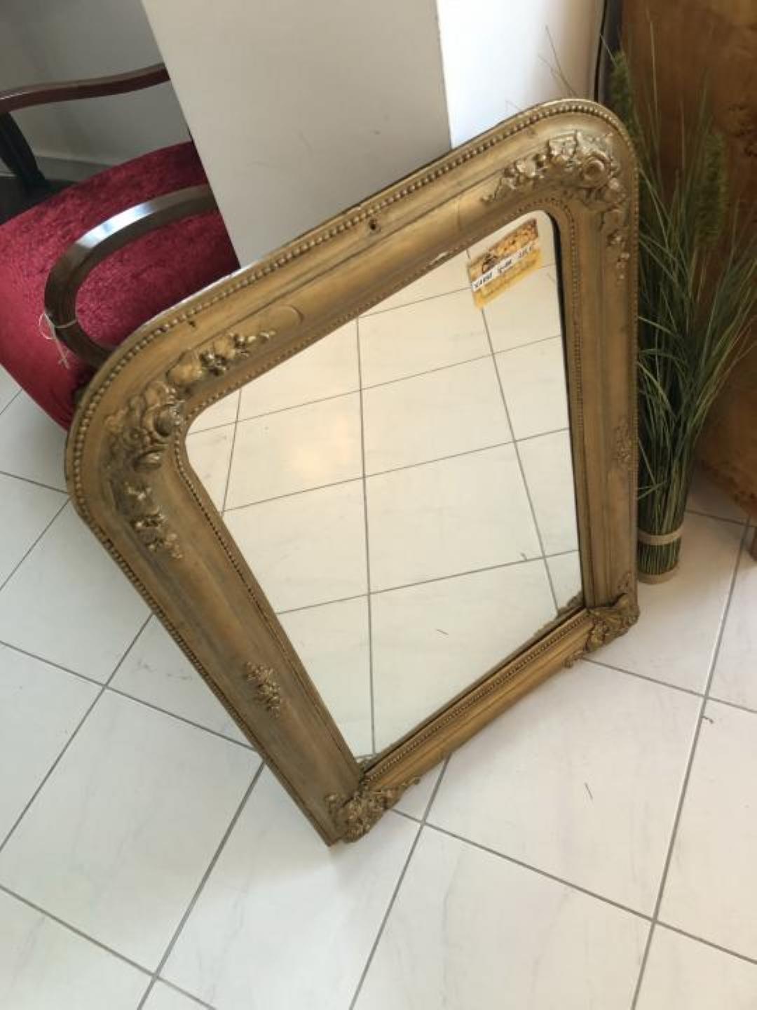 Wood Round Top Antique Biedermeier Wall Mirror Gilt Frame For Sale