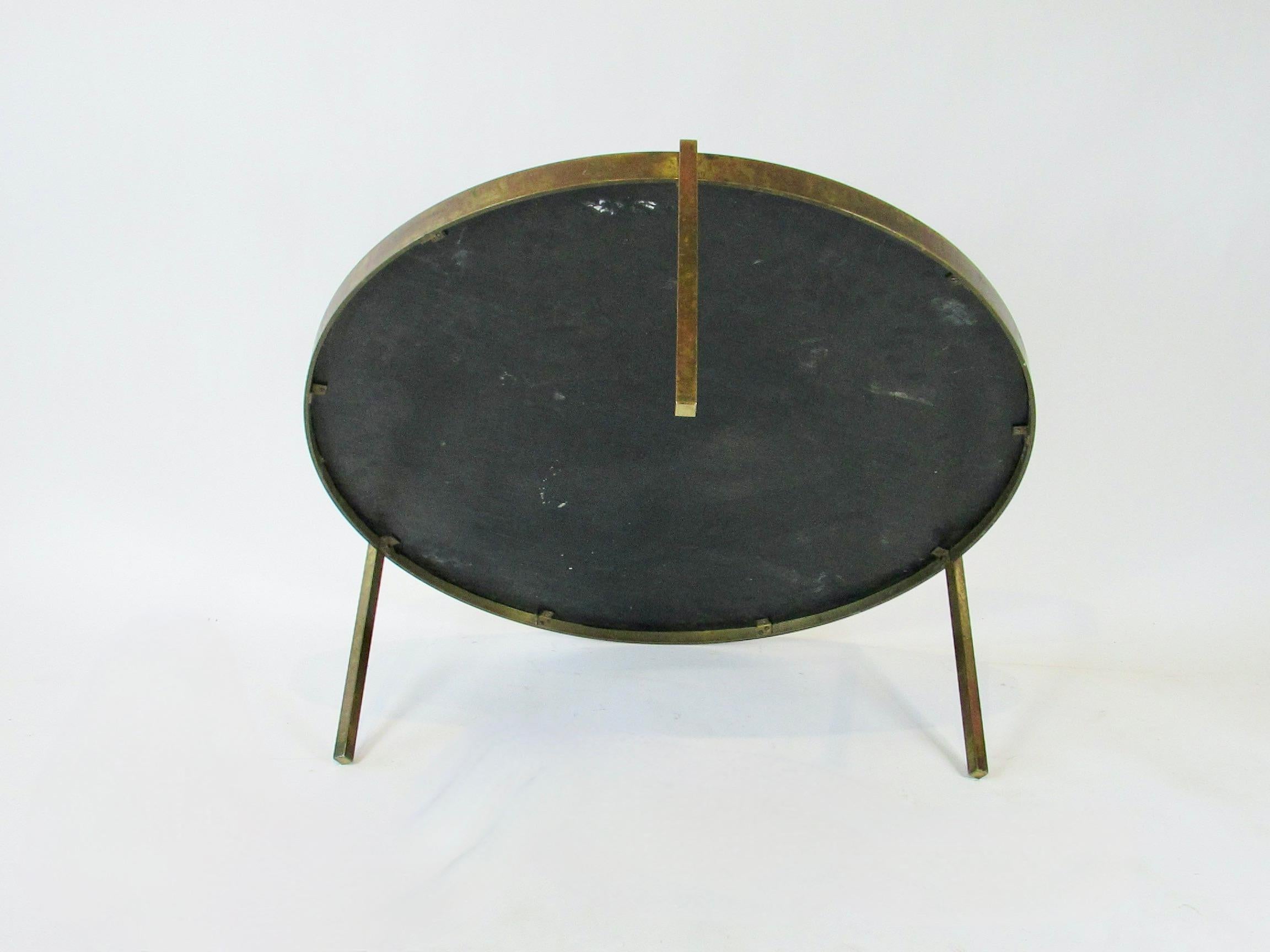 Round Top Bronze Base Cocktail Table with Concentric Design Black Tiles In Good Condition For Sale In Ferndale, MI