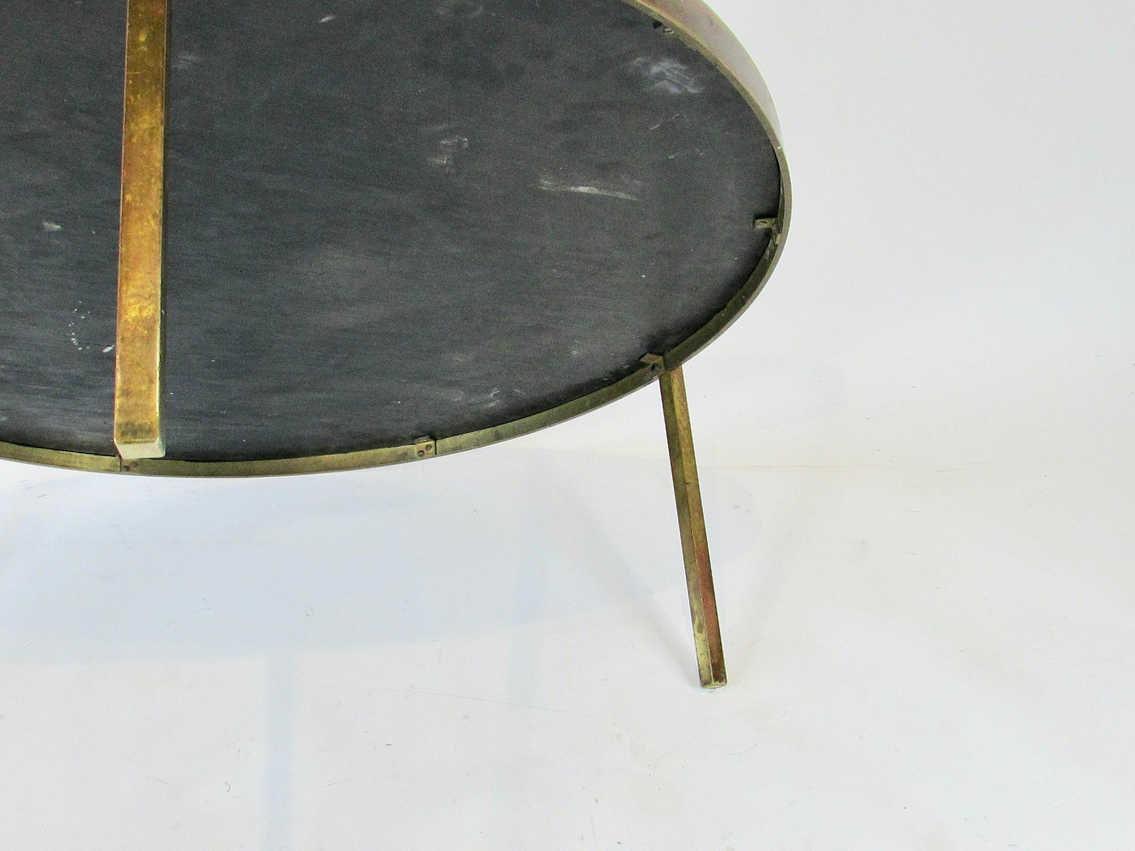 20th Century Round Top Bronze Base Cocktail Table with Concentric Design Black Tiles For Sale