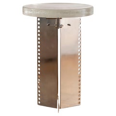 Sleek End Table in Seeded Glass and Perforated Steel
