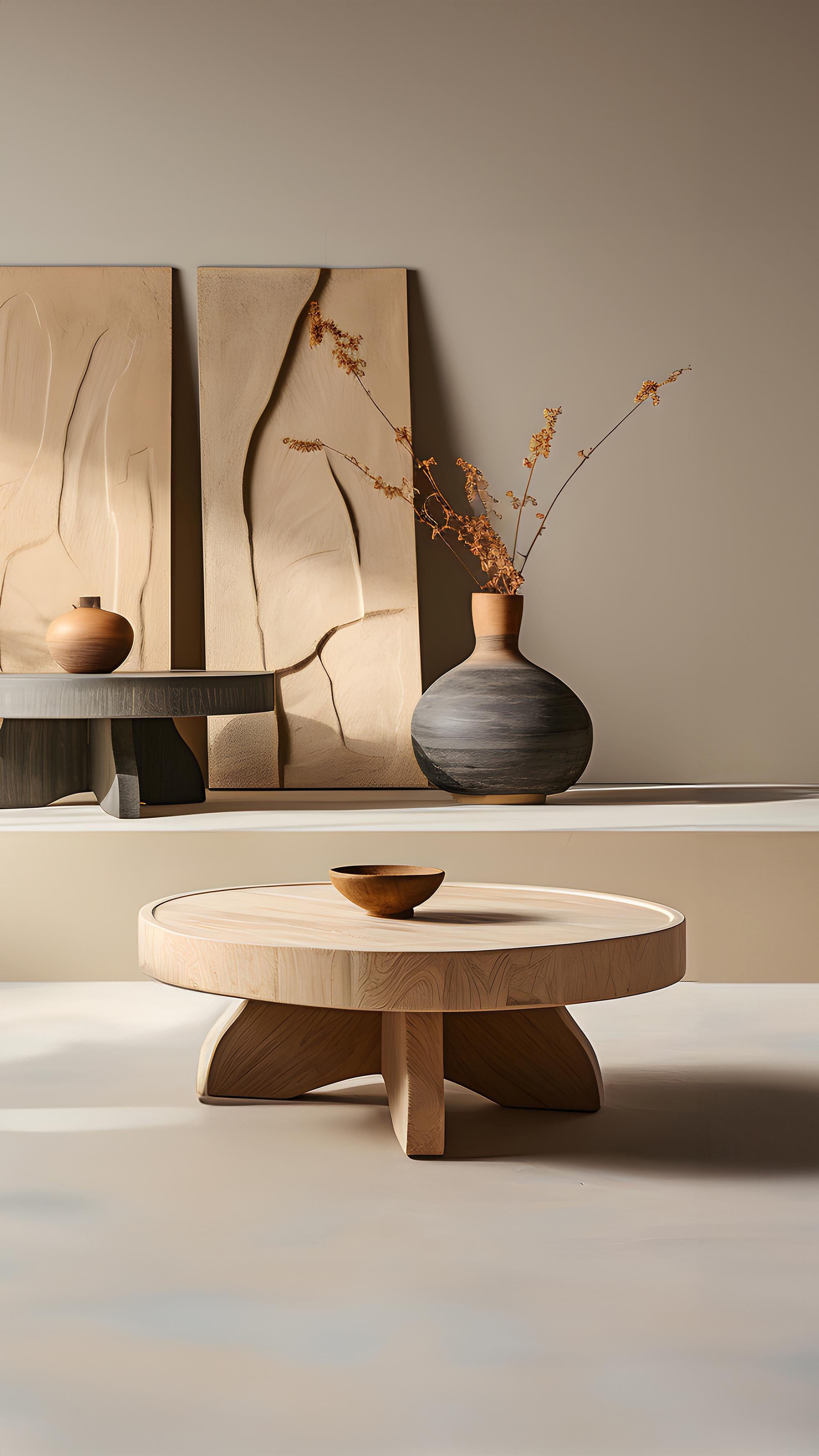 Hardwood Round Top Fundamenta Coffee 52 Abstract Oak, Stylish Design by NONO For Sale