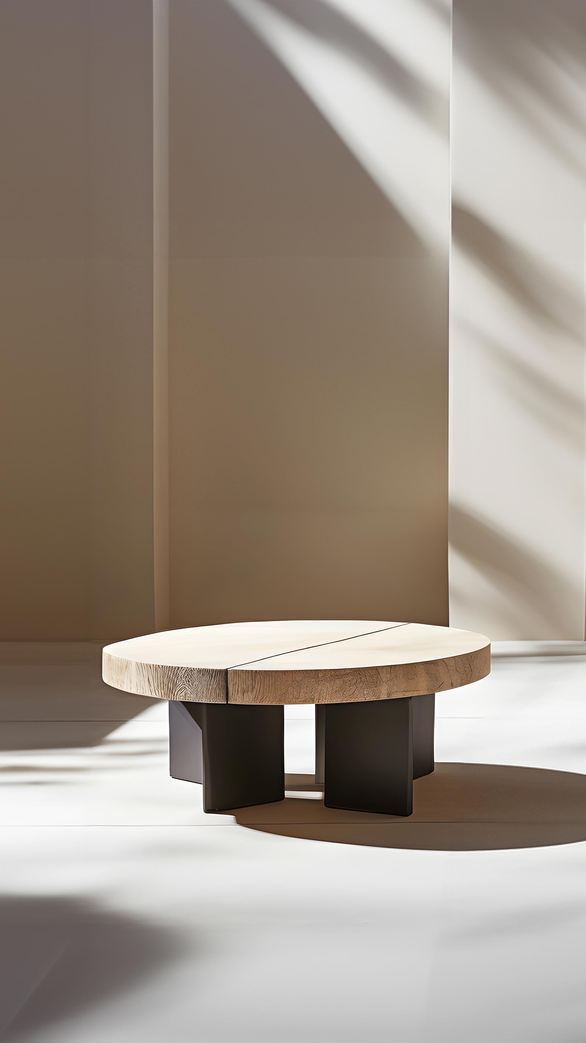 Mexican Round Top Fundamenta Table 53 Abstract Shapes, Oak Elegance by NONO For Sale