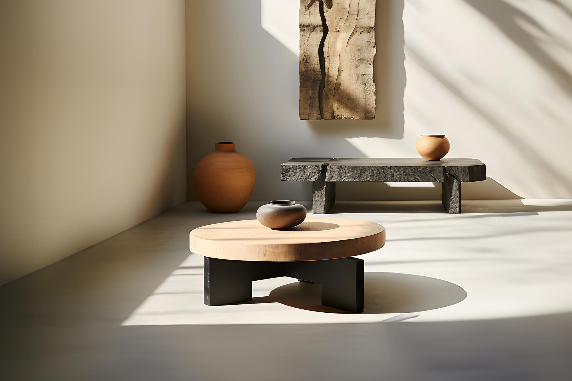 Brutalist Round Top Fundamenta Table 61 Abstract Oak, Sleek Design by NONO For Sale
