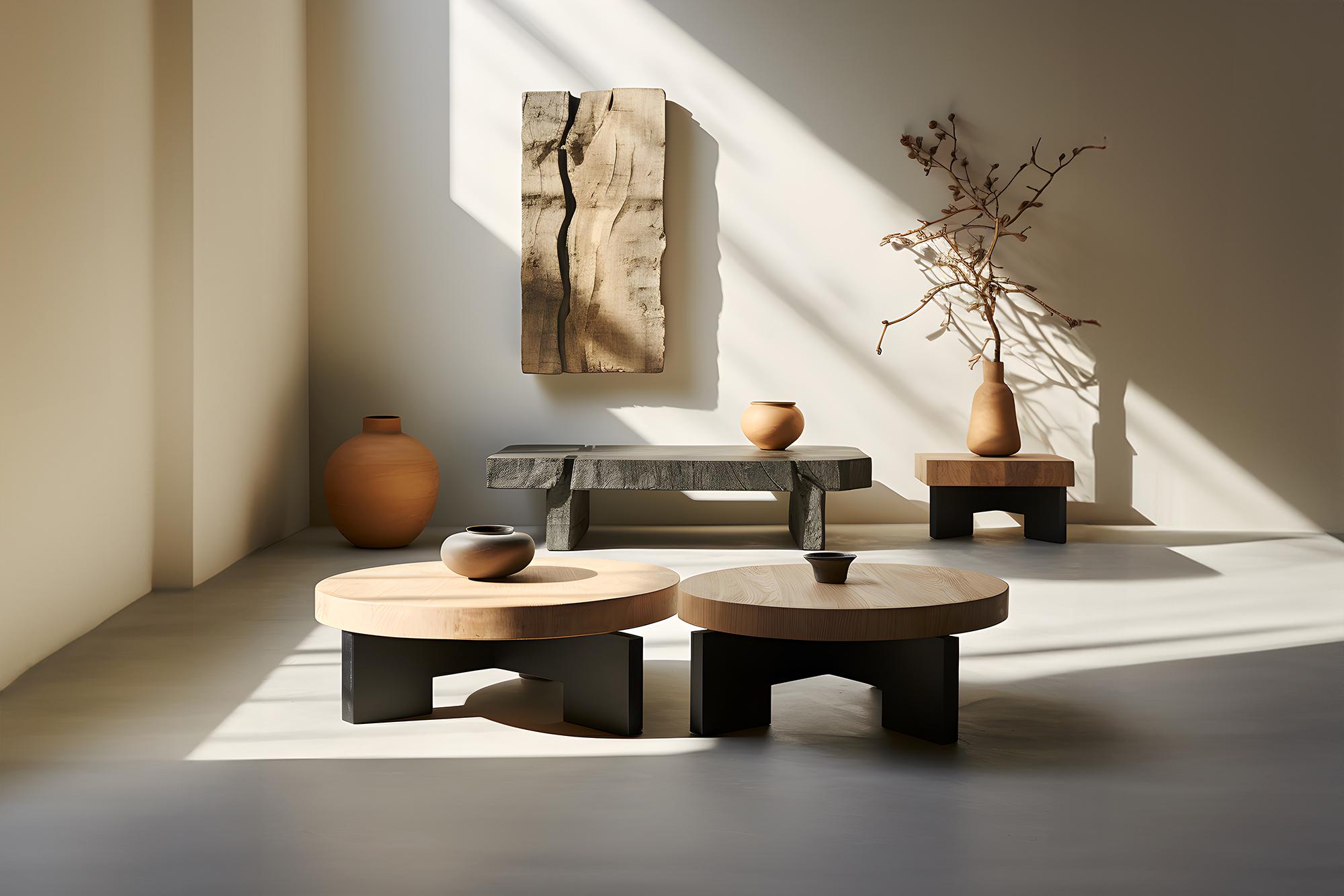 Mexican Round Top Fundamenta Table 61 Abstract Oak, Sleek Design by NONO For Sale