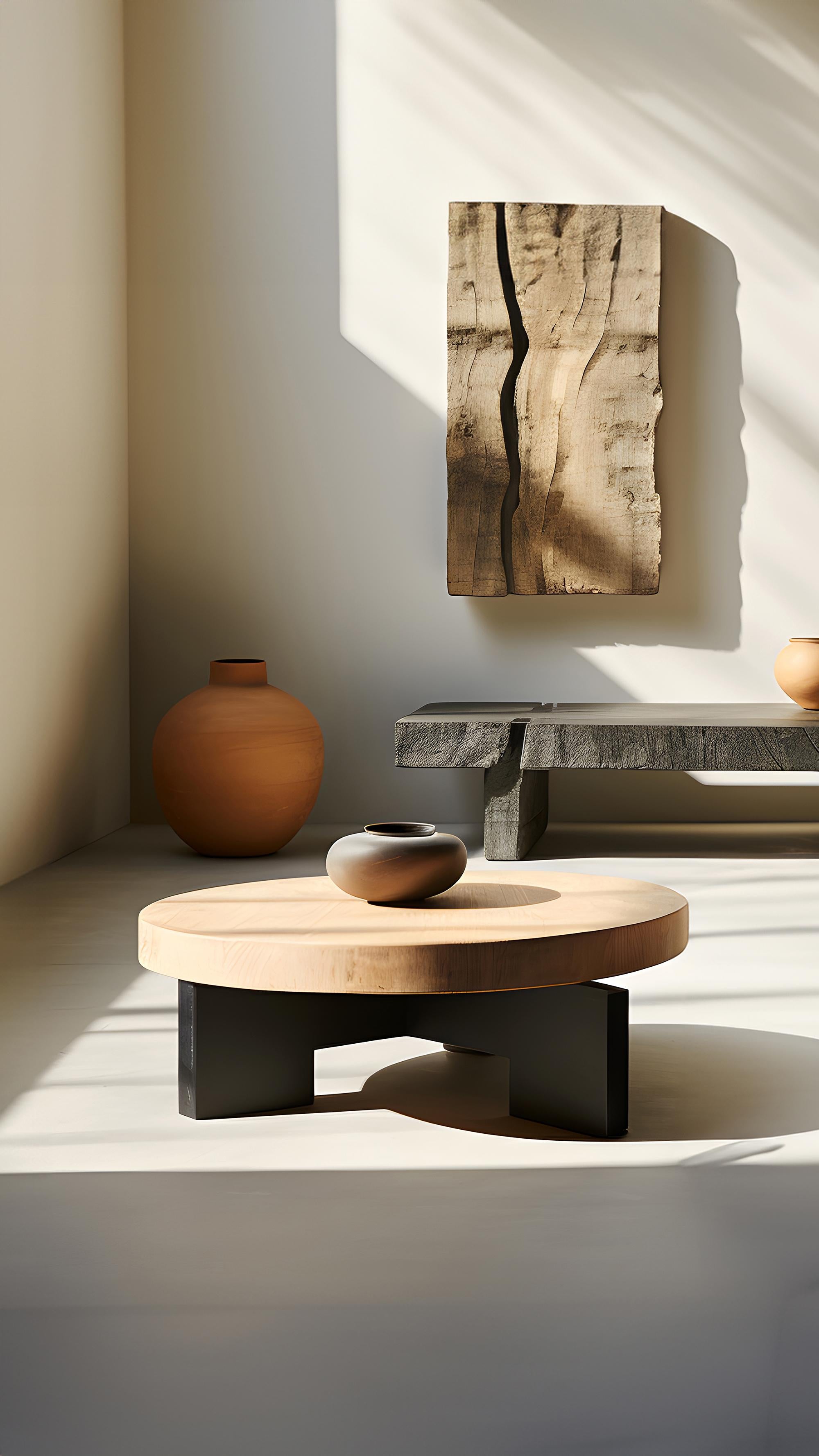 Contemporary Round Top Fundamenta Table 61 Abstract Oak, Sleek Design by NONO For Sale