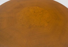 Round Top Hexagon Two Door Cabinet Base Brass Ring Pulls Walnut Side End Table