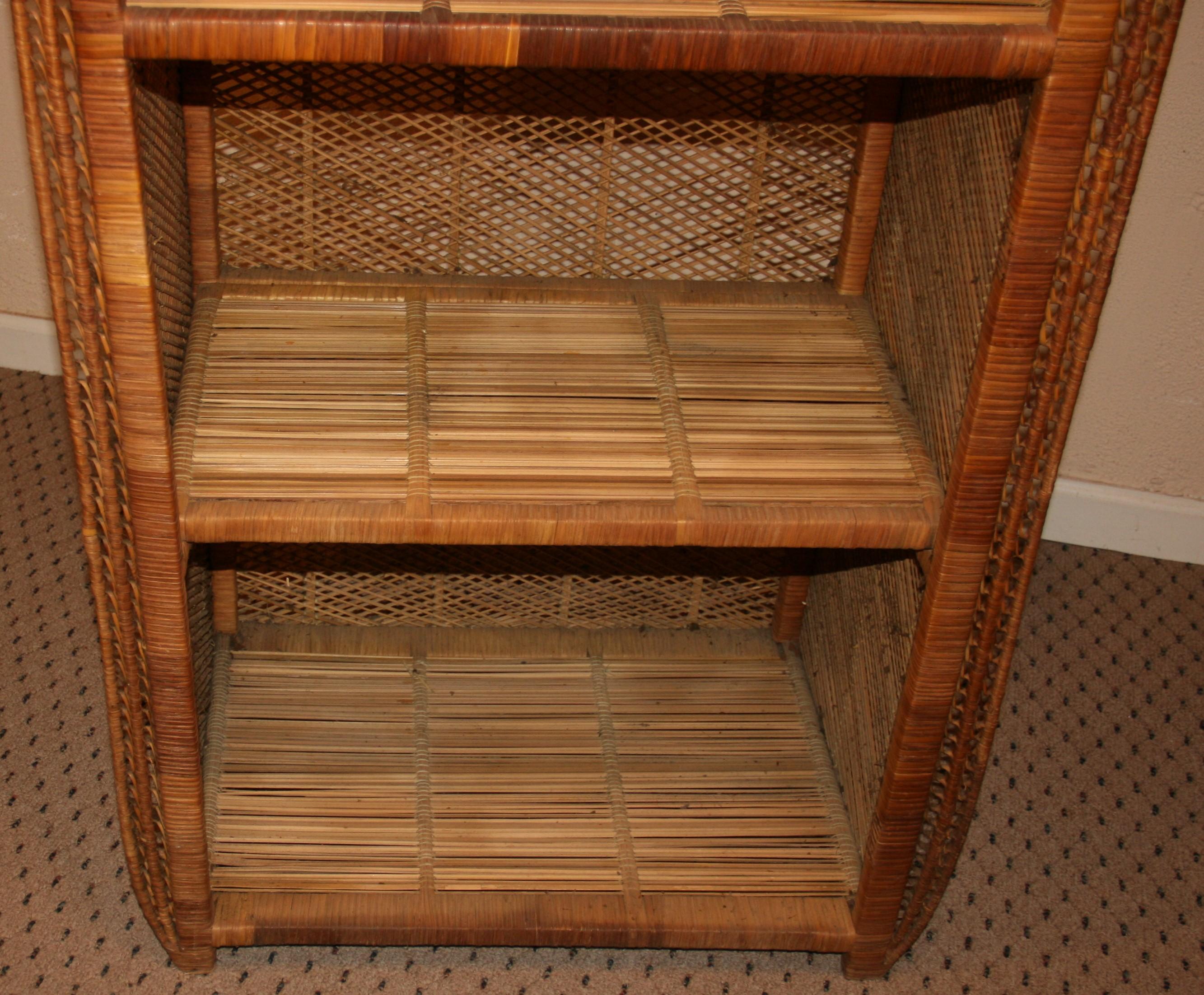 Round Top Reed and Wicker Etagere For Sale 3