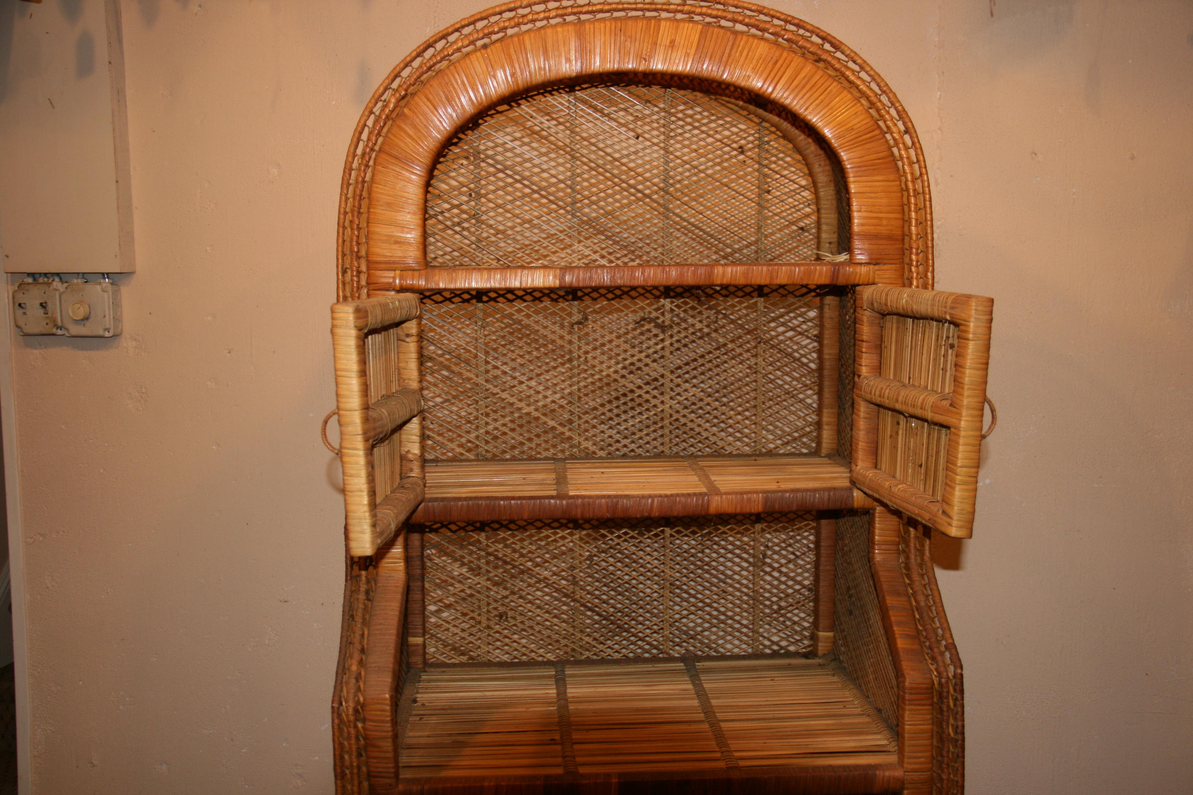Round Top Reed and Wicker Etagere For Sale 1