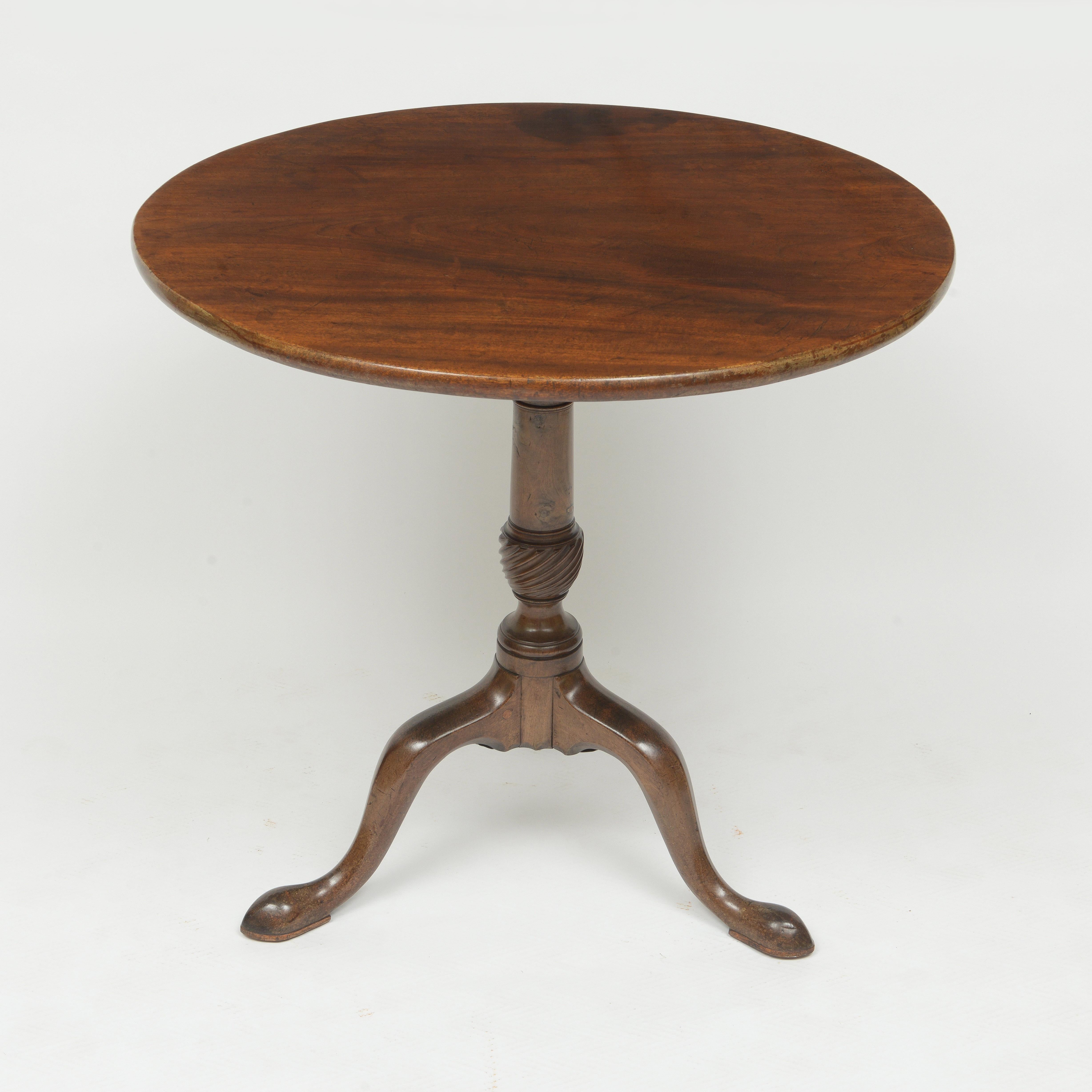 British Round Top Tripod Table in Walnut Finished With Shellac and Wax Finish For Sale