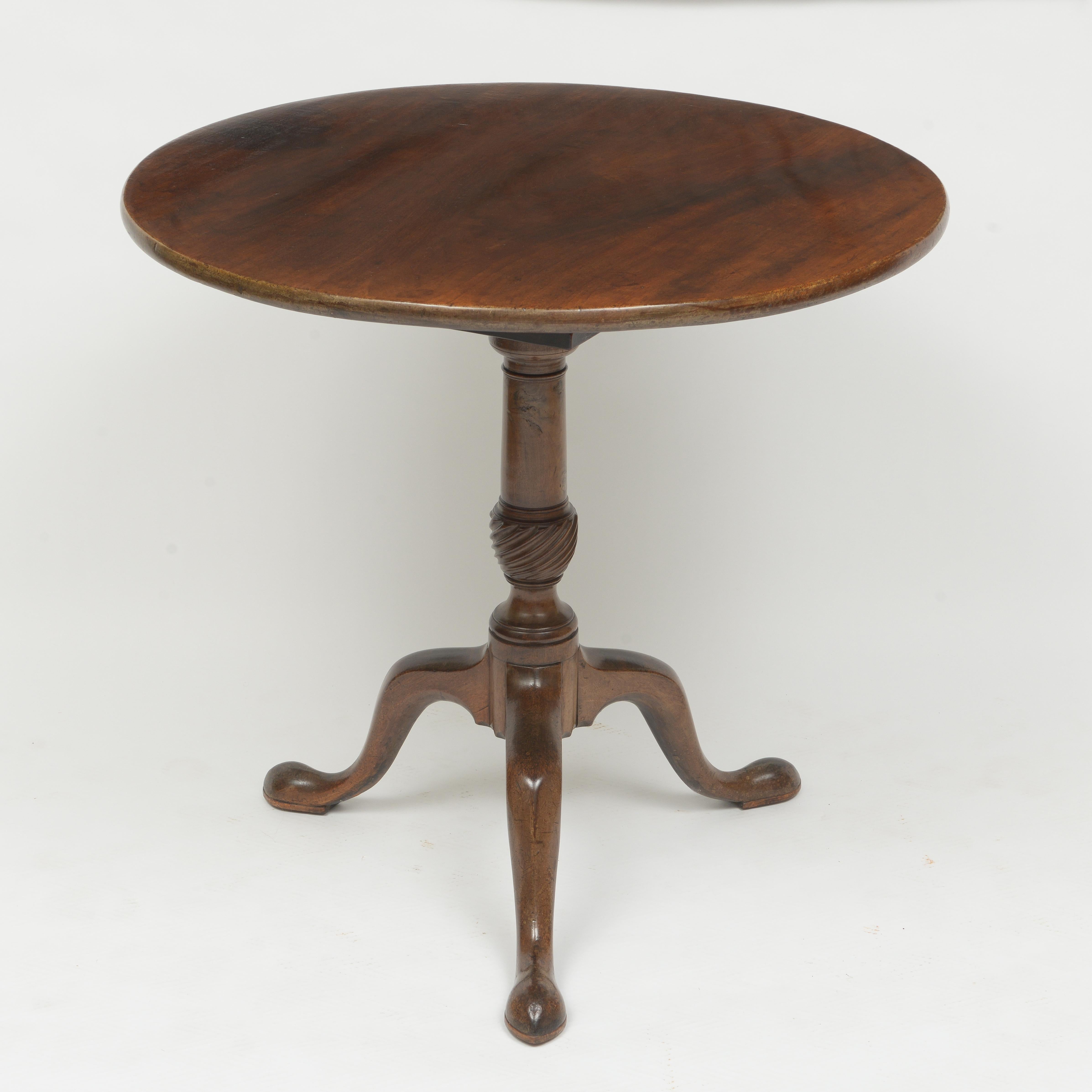 Hand-Crafted Round Top Tripod Table in Walnut Finished With Shellac and Wax Finish For Sale