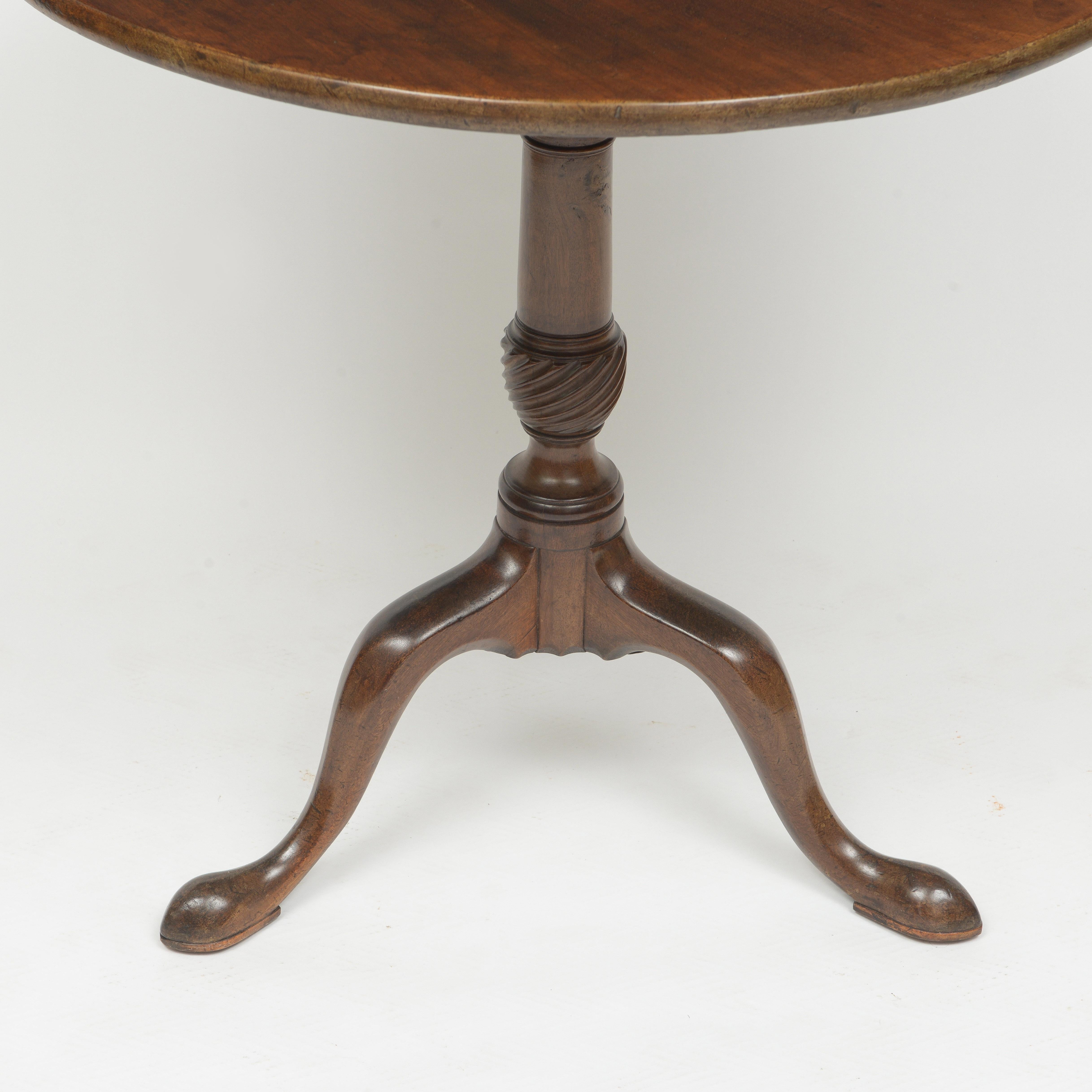18th Century Round Top Tripod Table in Walnut Finished With Shellac and Wax Finish For Sale