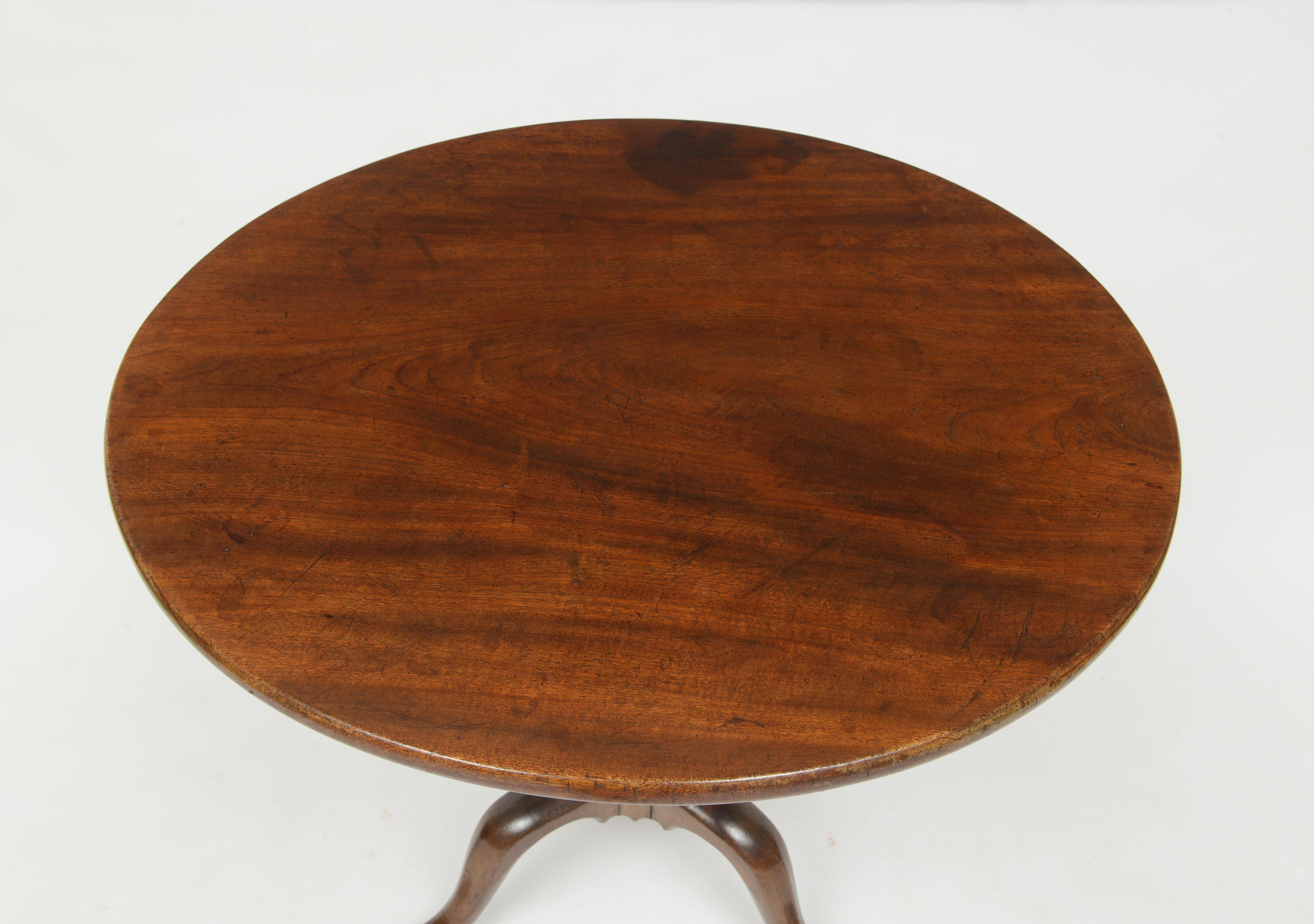 Round Top Tripod Table in Walnut Finished With Shellac and Wax Finish For Sale 2