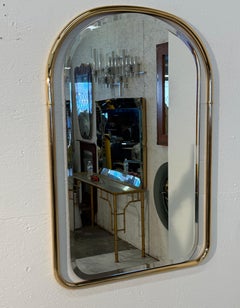 Round Top Vintage Wall Mirror with Brass Frame 1960s