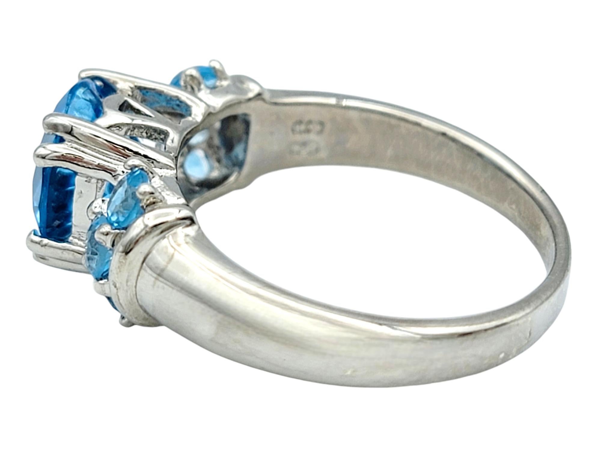 Contemporary Round 2.21 Carat Natural Blue Topaz Band Ring in Polished 925 Sterling Silver For Sale
