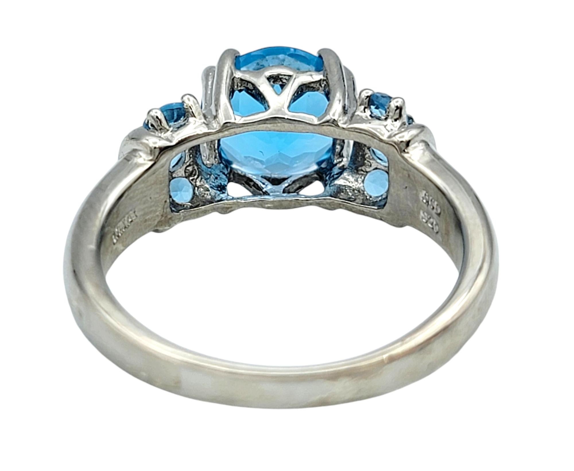 Round Cut Round 2.21 Carat Natural Blue Topaz Band Ring in Polished 925 Sterling Silver For Sale