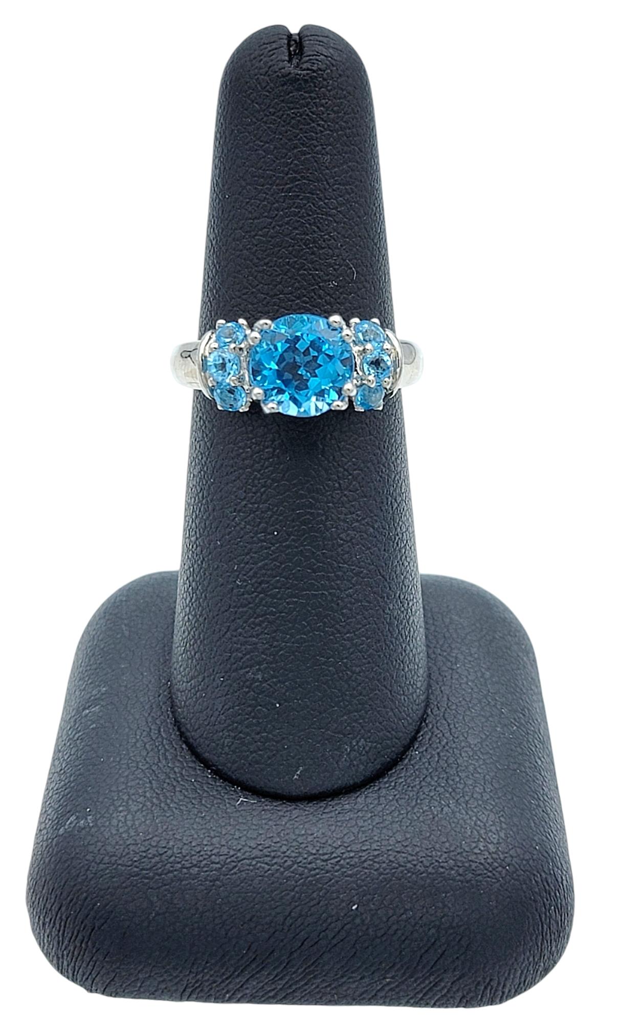 Round 2.21 Carat Natural Blue Topaz Band Ring in Polished 925 Sterling Silver For Sale 2