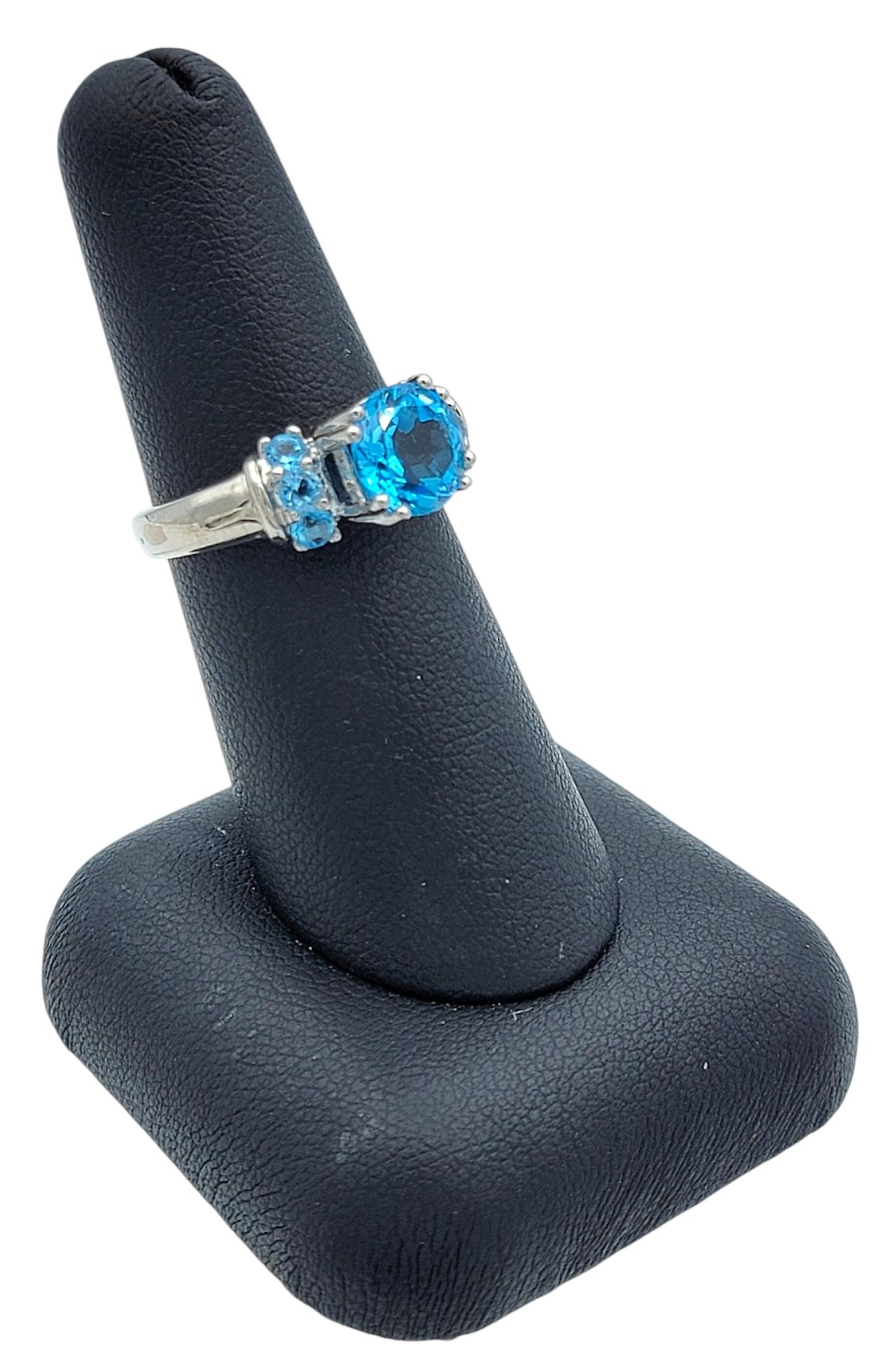 Round 2.21 Carat Natural Blue Topaz Band Ring in Polished 925 Sterling Silver For Sale 3