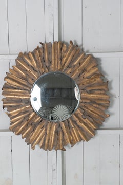 Brutalist Sunburst Mirror, Handcrafted Torch Cut Brass, Spain, 1970s