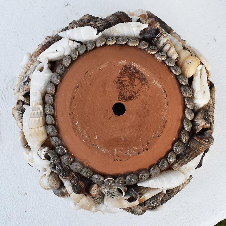 Round Tramp Art Shell Encrusted Planter or Bowl Midcentury Folk Art 1