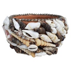 Vintage Round Tramp Art Shell Encrusted Planter or Bowl Midcentury Folk Art