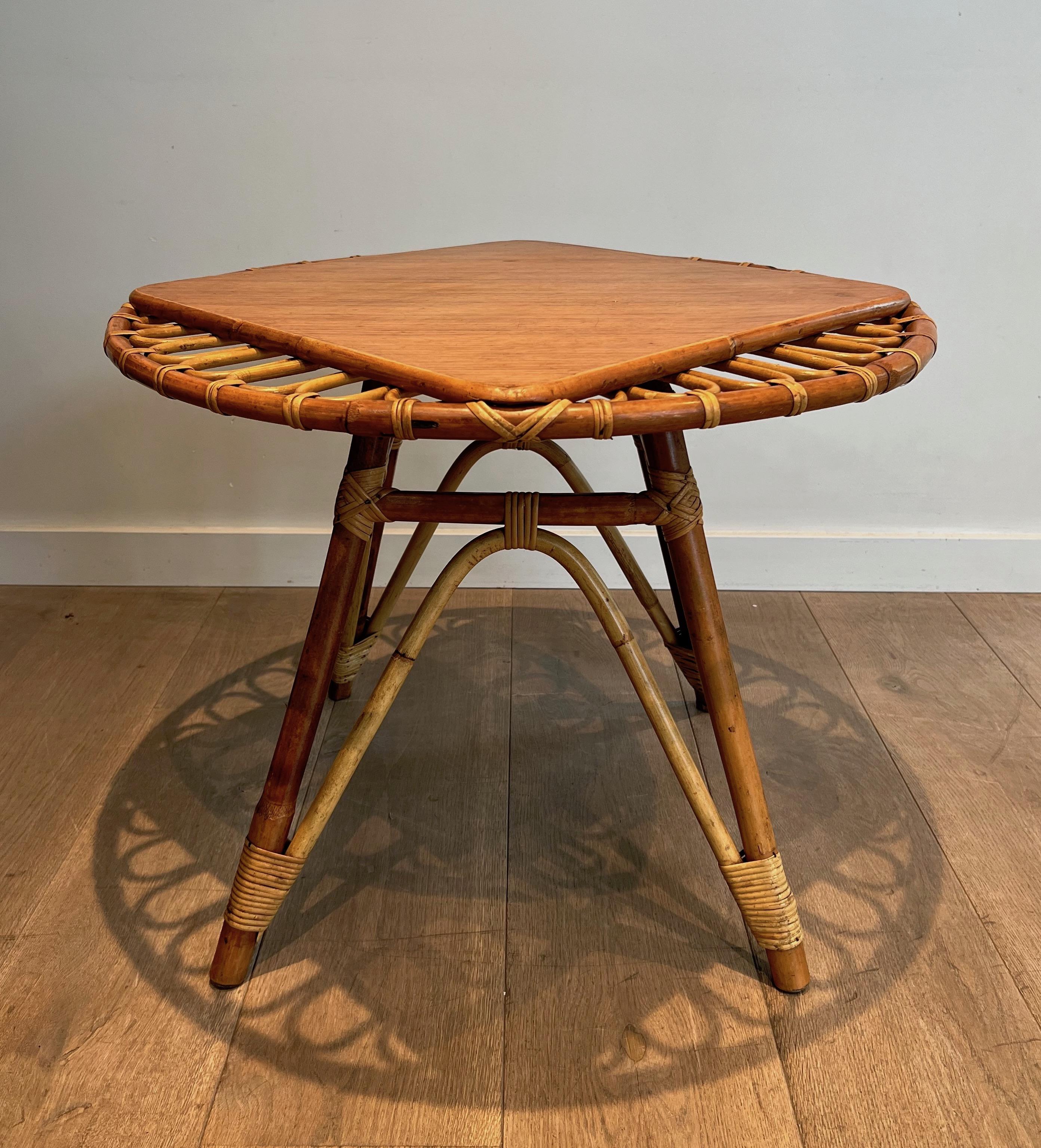 Round trampoline, rattan coffee table. French work. Circa 1950 For Sale 5
