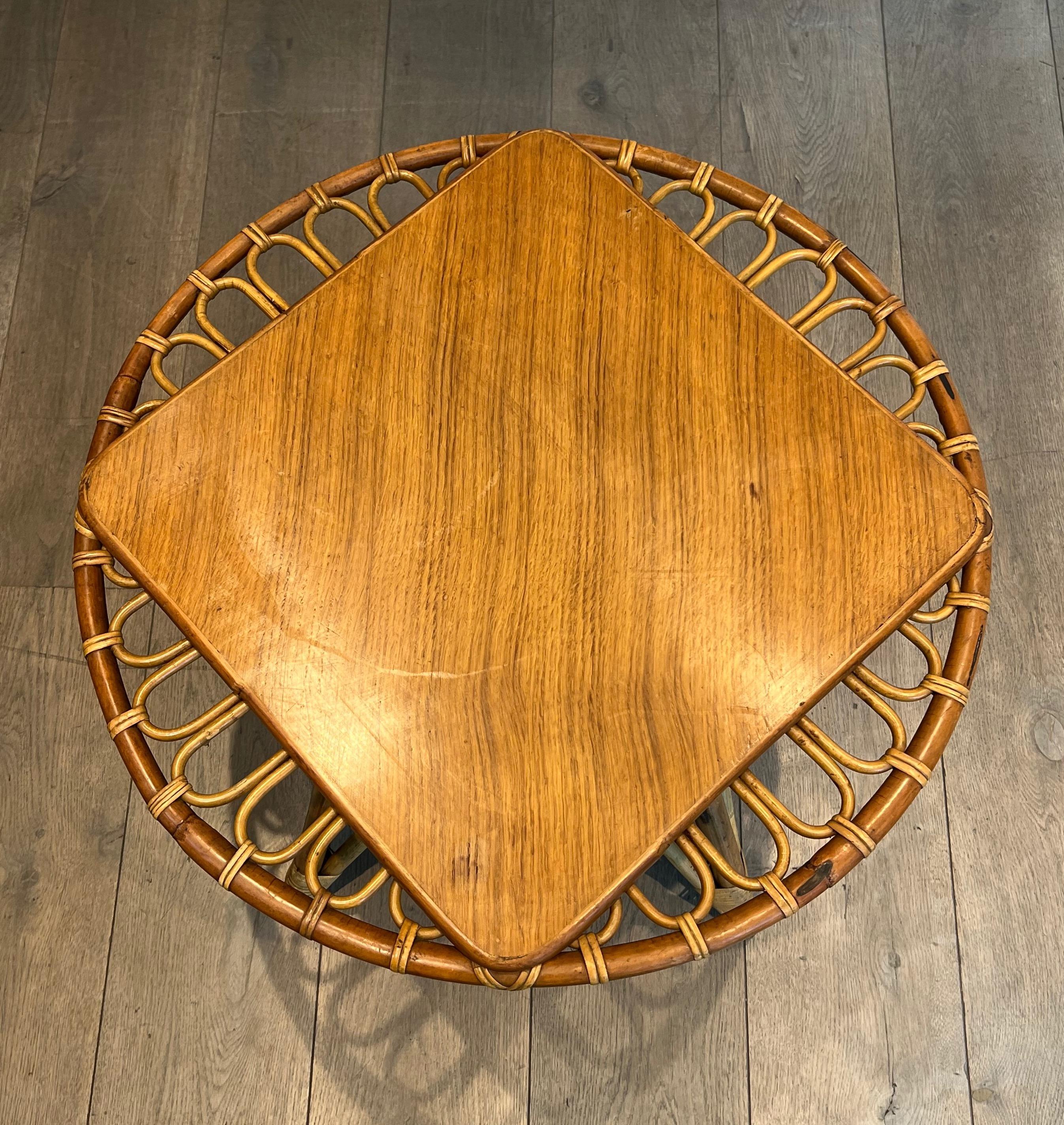 Round trampoline, rattan coffee table. French work. Circa 1950 For Sale 9