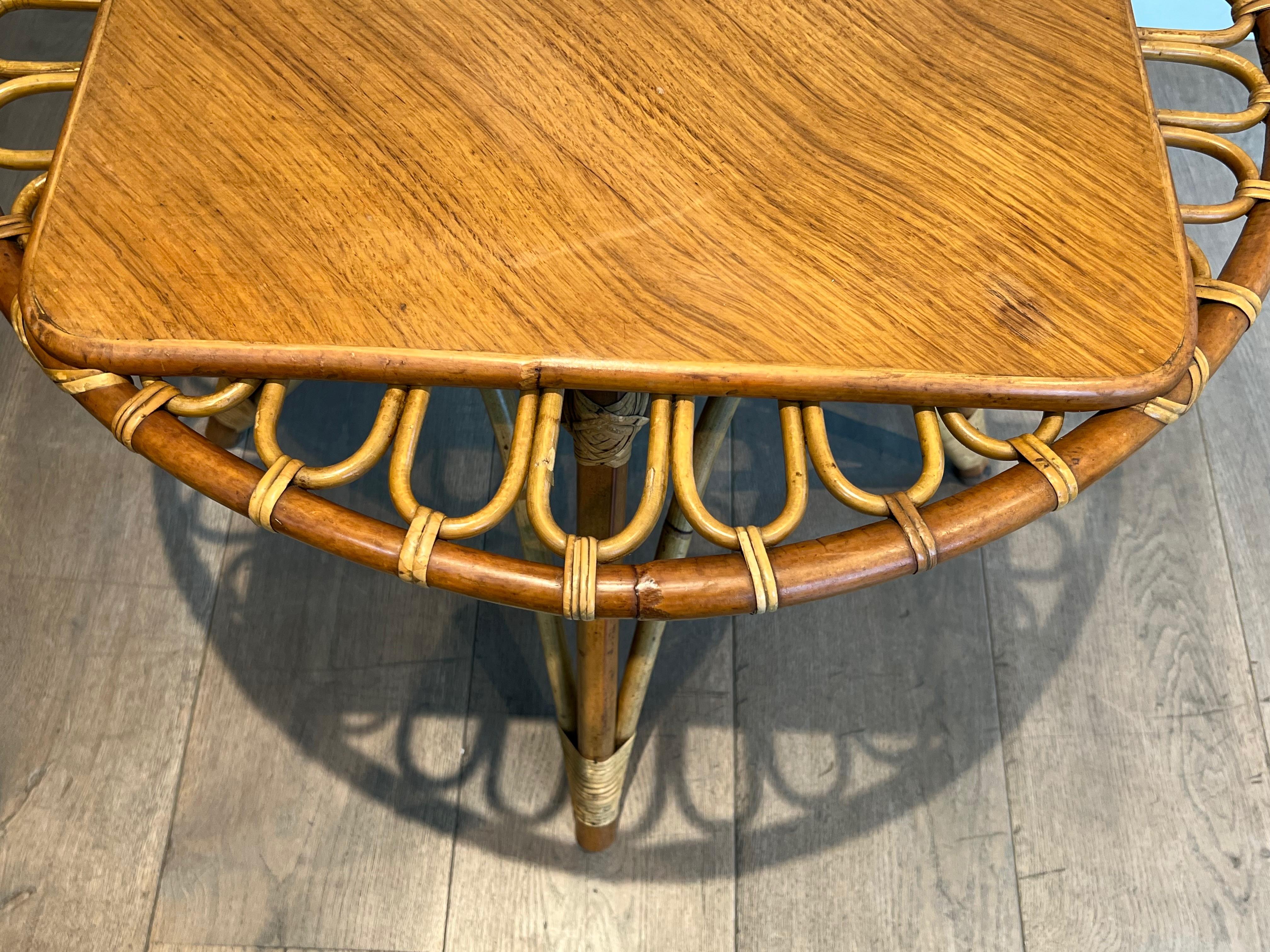 Round trampoline, rattan coffee table. French work. Circa 1950 For Sale 11