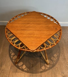 Round trampoline, rattan coffee table. French work. Circa 1950