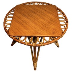 Trampolino rotondo, tavolino in rattan. Lavoro francese. Circa 1950