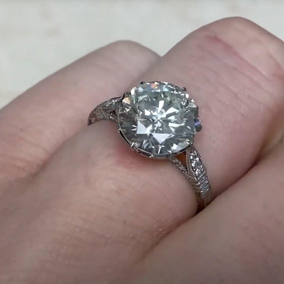 Verlobungsring mit rundem Diamanten im Übergangsschliff ( ca. 3,10 Karat), Platin Damen im Angebot