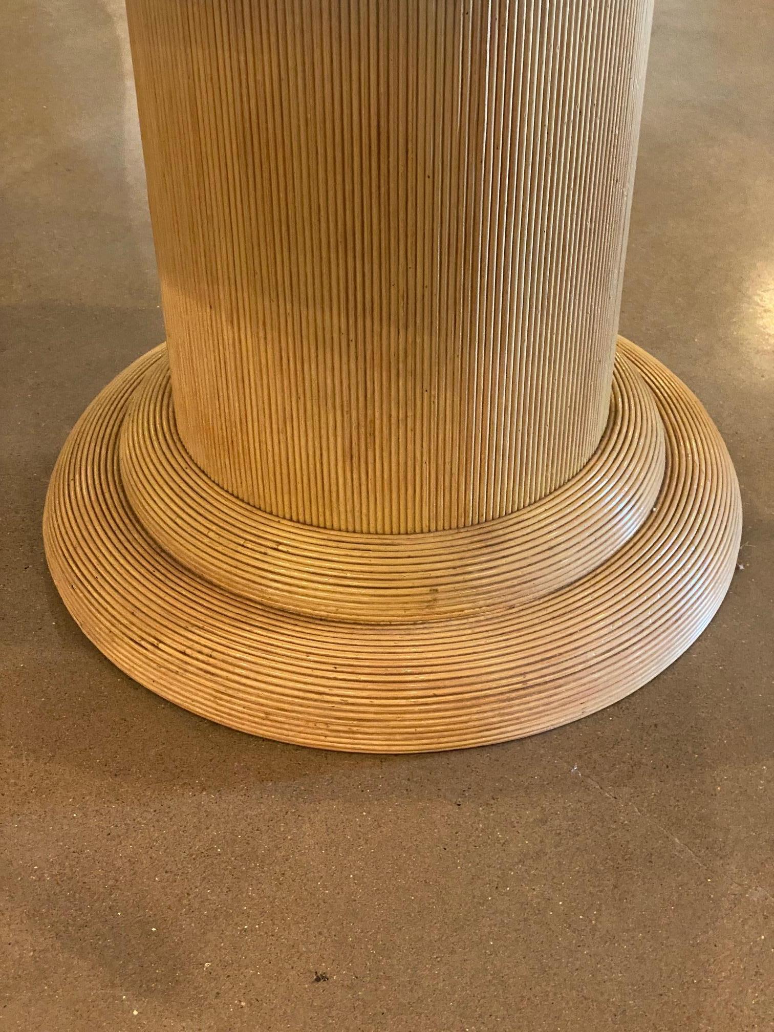 Round Travertine And Rattan Dining Table, Italy, 1970's  In Good Condition For Sale In Austin, TX