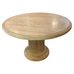 Vintage Round Travertine And Rattan Dining Table, Italy, 1970's 