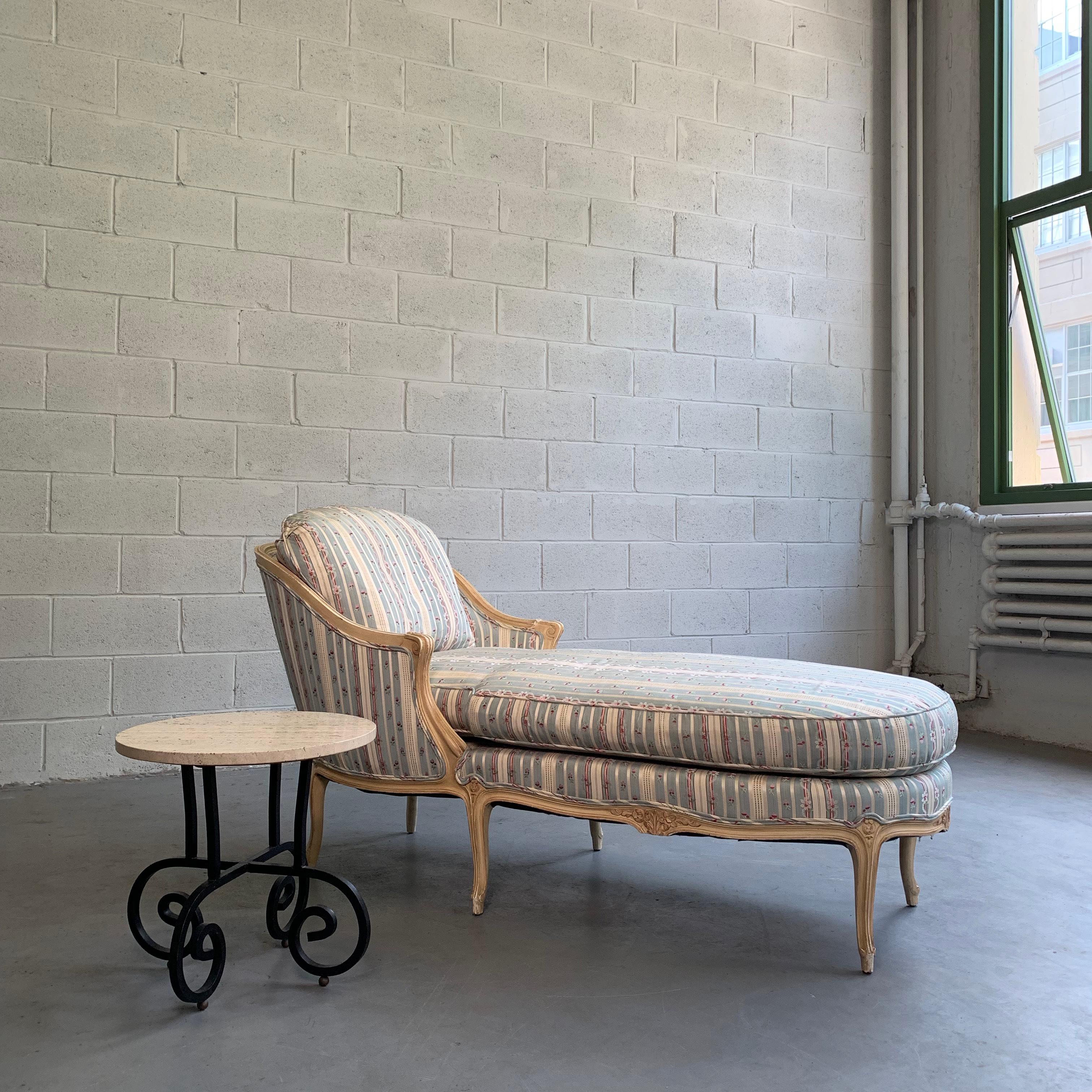 American Round Travertine and Wrought Iron Side Table