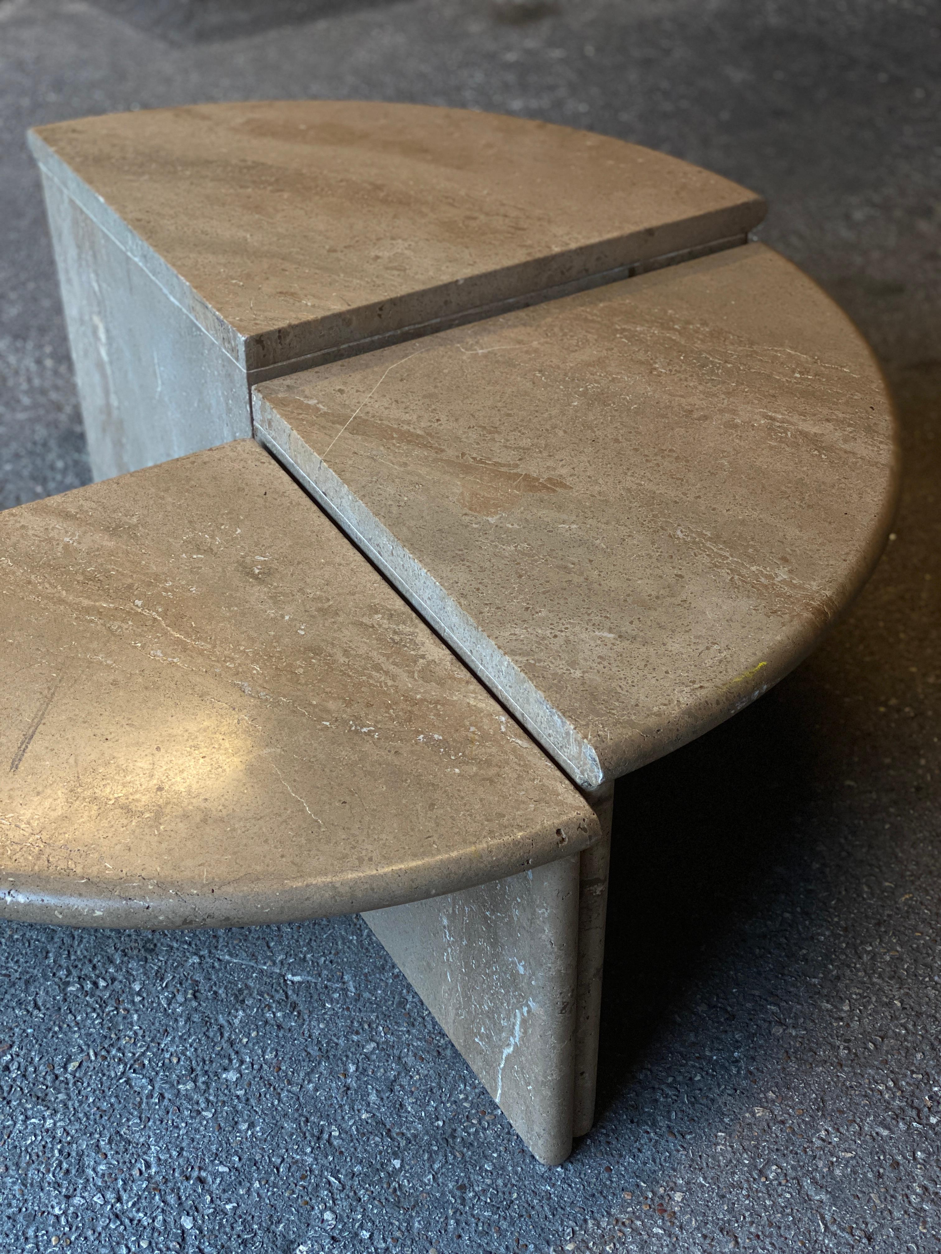 Round Travertine Cocktail Table in Four Pieces, Italy, 1970s 4