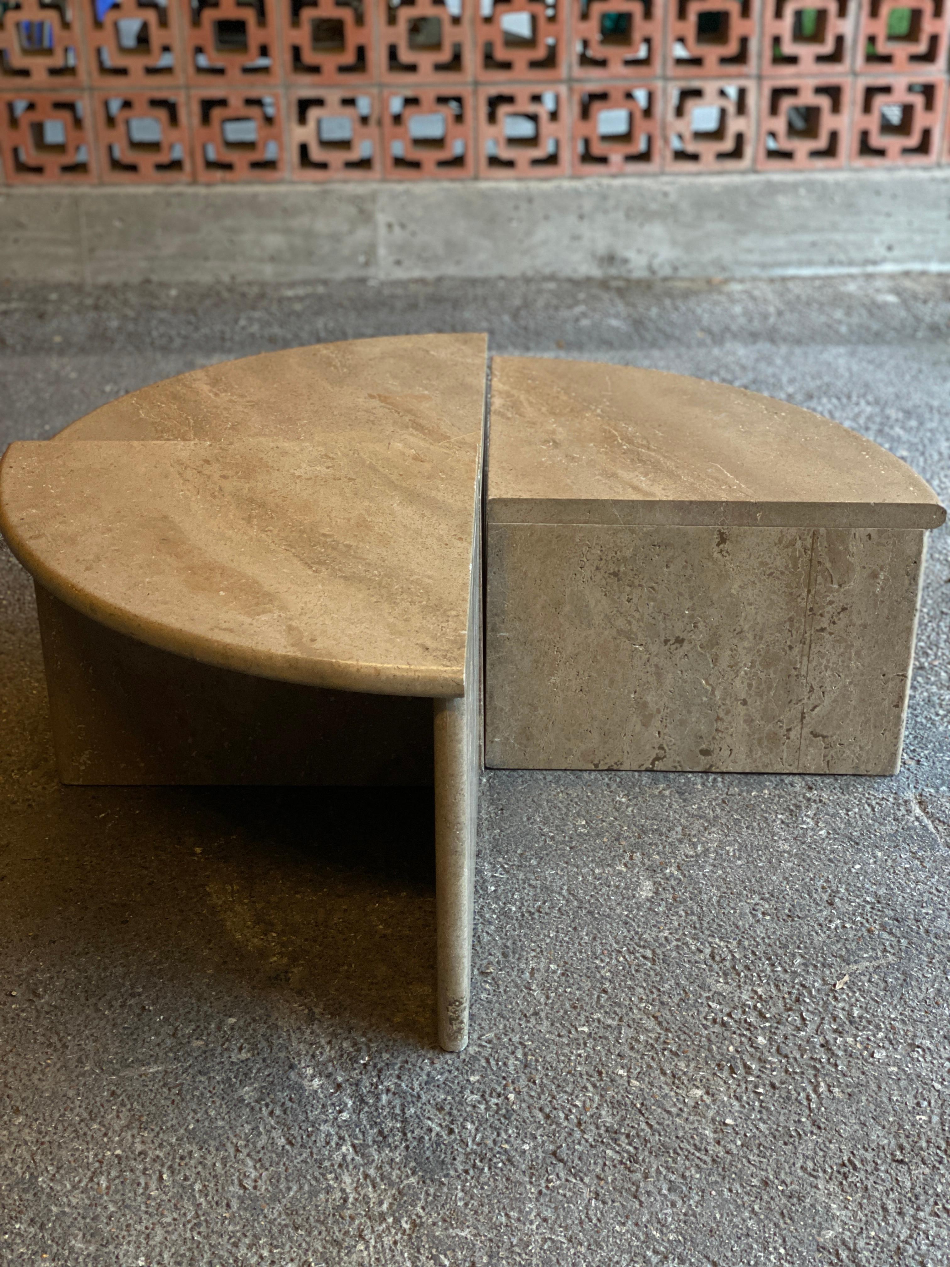 Round Travertine Cocktail Table in Four Pieces, Italy, 1970s 5
