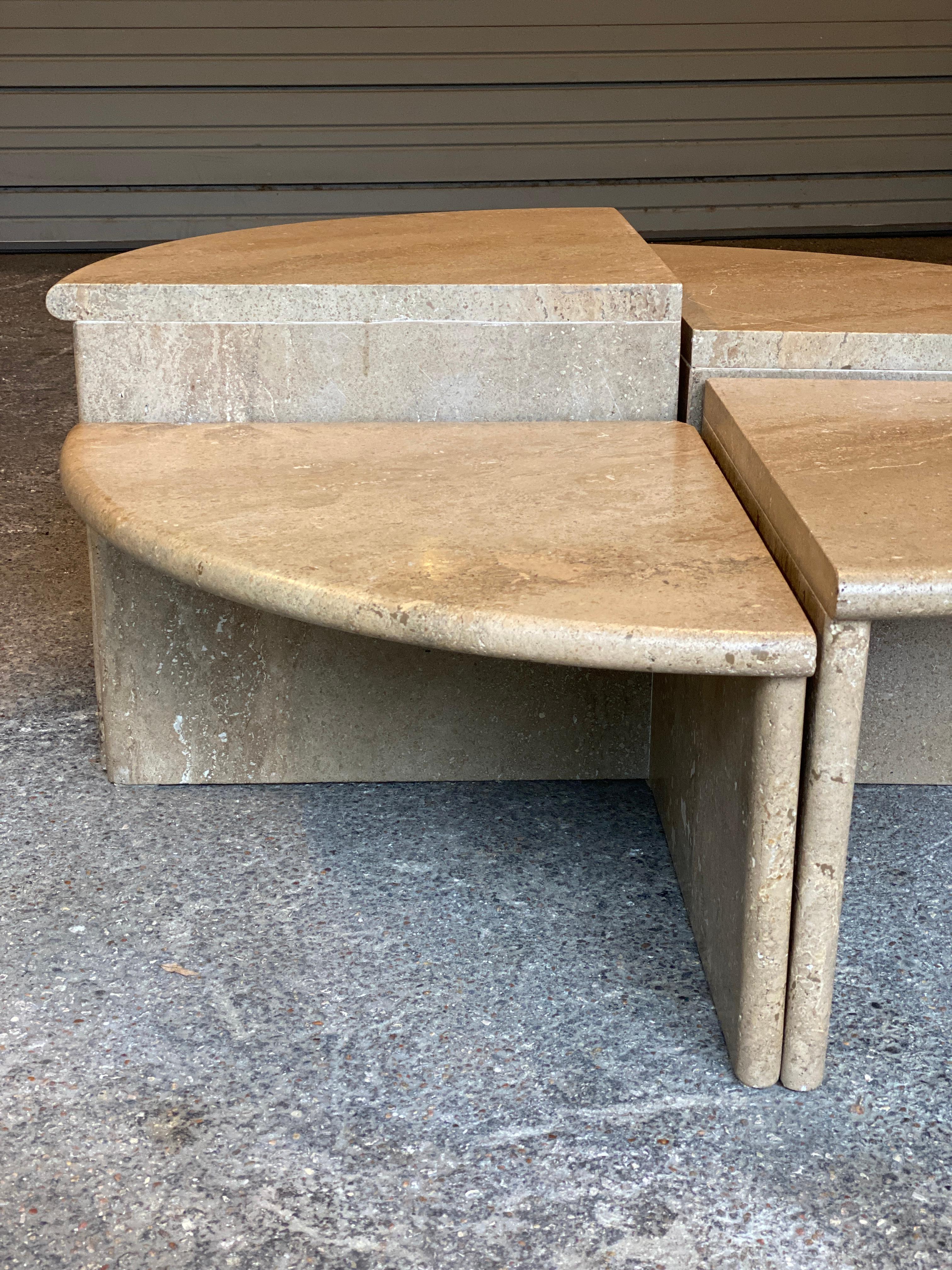 Late 20th Century Round Travertine Cocktail Table in Four Pieces, Italy, 1970s