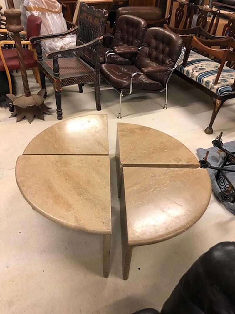 Round Travertine Cocktail Table in Four Pieces, Italy, 1970s 3