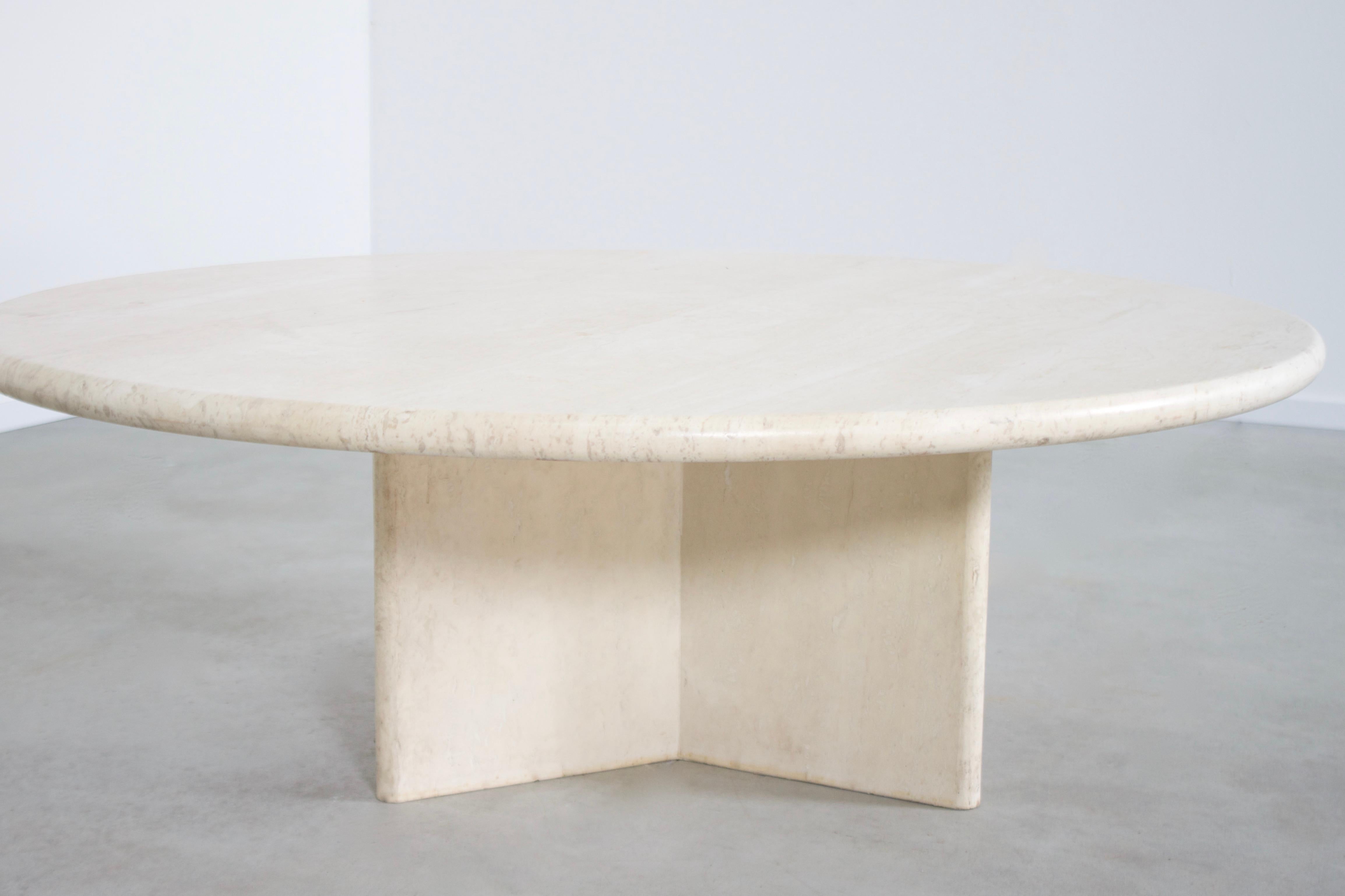 Mid-Century Modern Round Travertine Coffee Table, 1970s