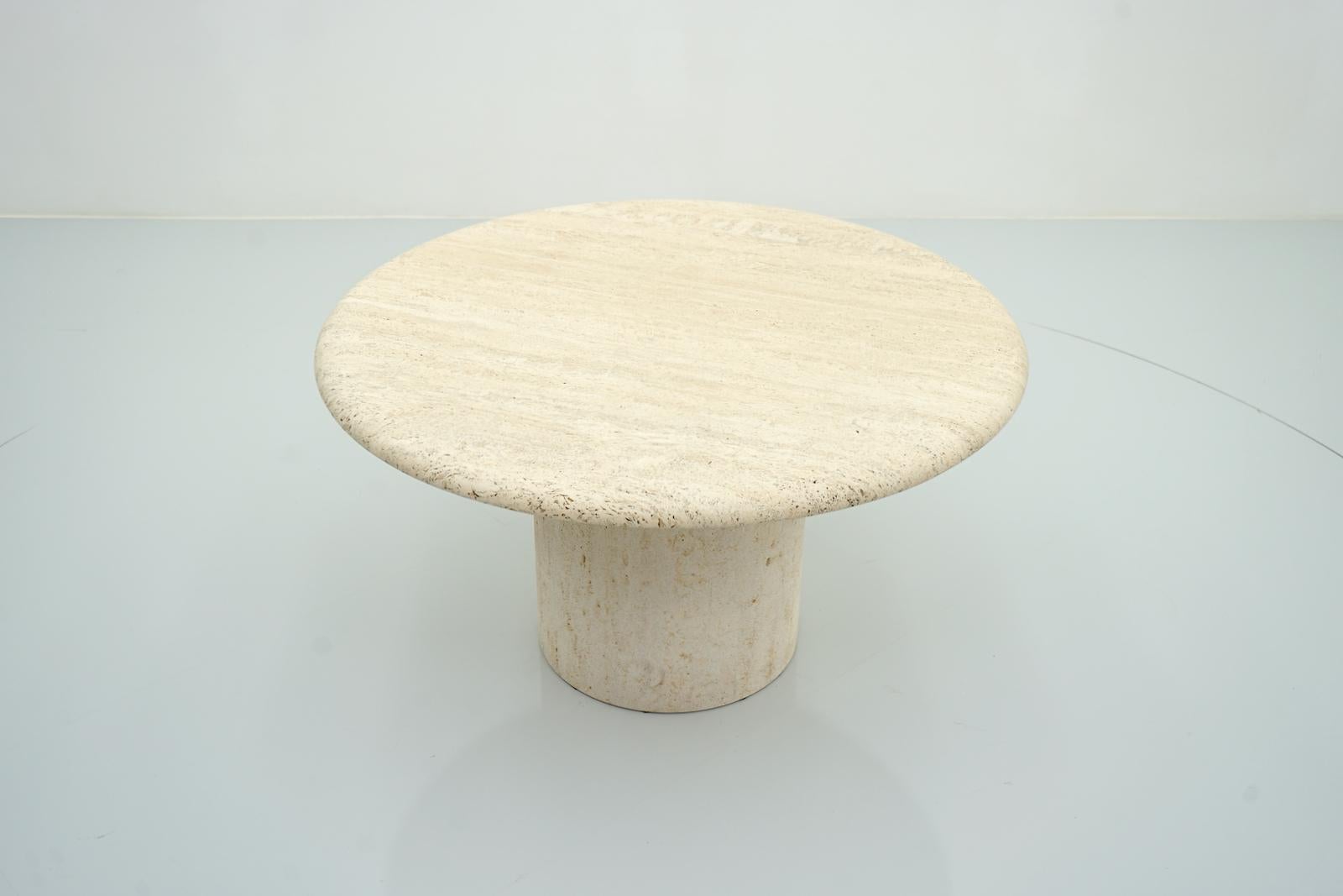 Italian Round Travertine Coffee Table by Up & Up Italy, 1970s