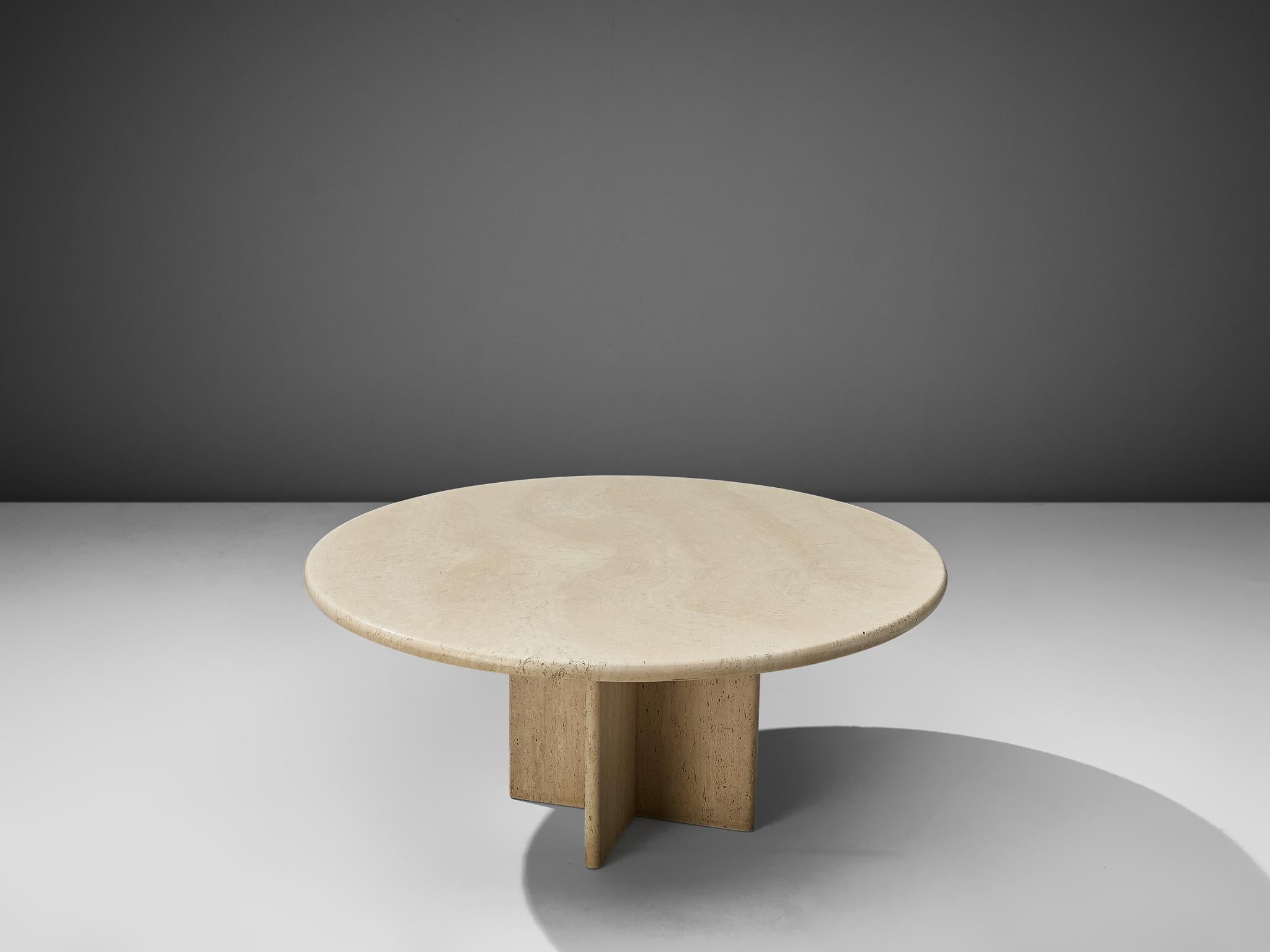round travertine side table