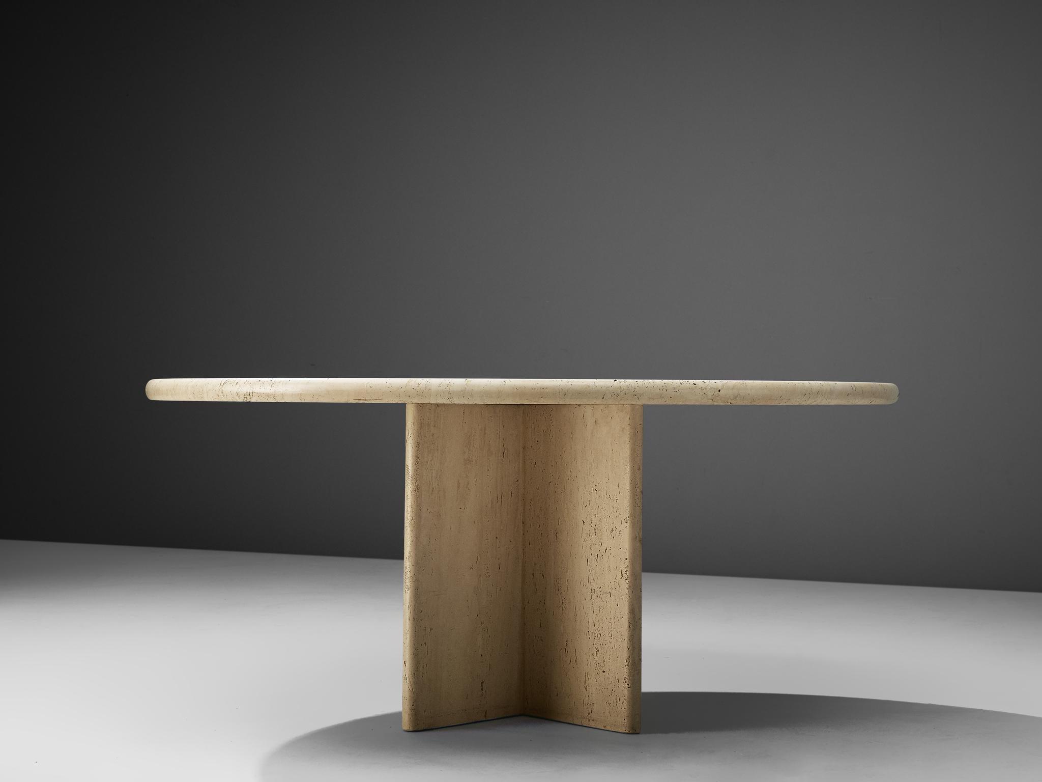 Post-Modern Round Travertine Coffee Table